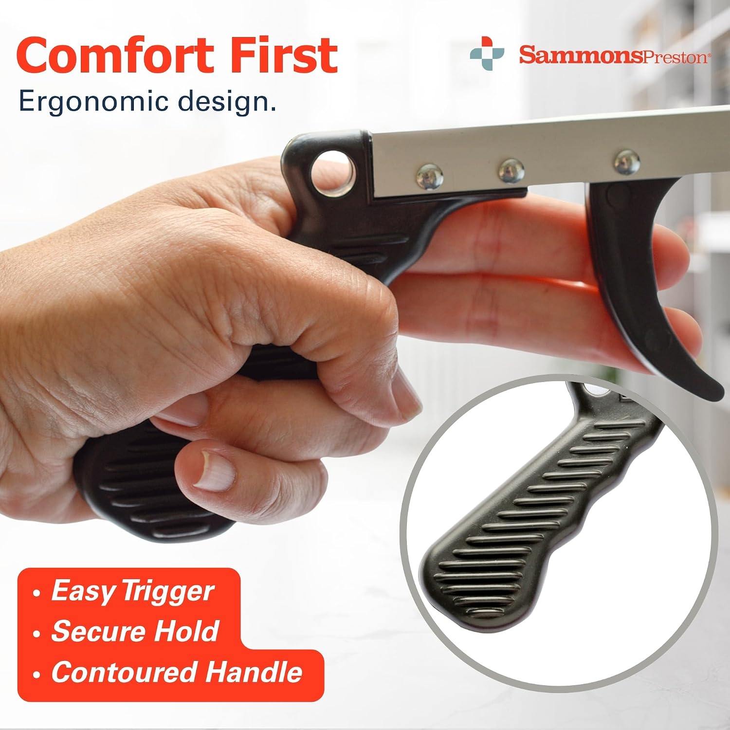 Sammons Preston Reacher, 32" Grabber Tool for Seniors, Magnetic Tip, Silver | Lightweight grabber reacher tool with magnetic tip, ergonomic grip and claw jaw, a reaching aid for seniors