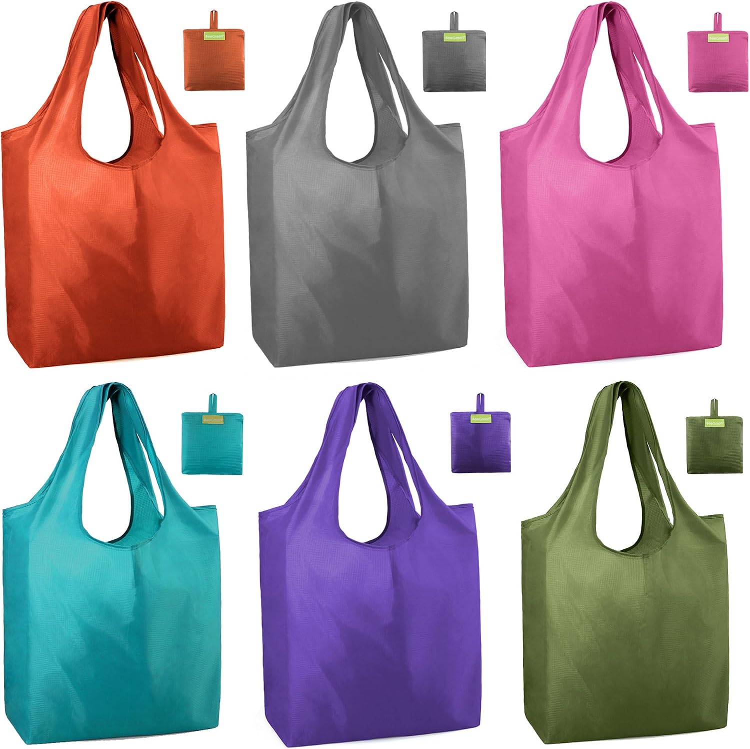 BeeGreen Grocery Bags | Reusable Gift Bags, Large Tote for Women & Foldable Beach Bag - 6 Pack Reusable Bag With Handles | Collapsible Cute Cloth Storage for Market, Holiday & Shopping | Washable​