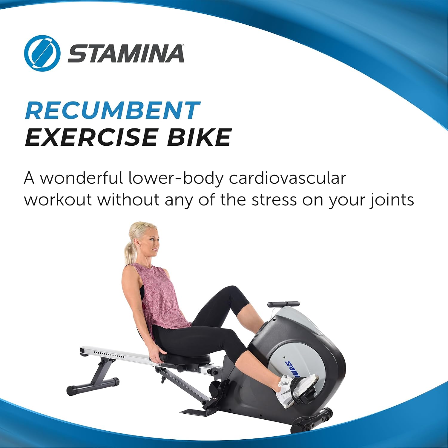 Stamina Conversion II Recumbent Exercise Bike and Rower - Cardio Machine with smart Workout App - Exercise Bike for Home Workout - Up to 250 lbs