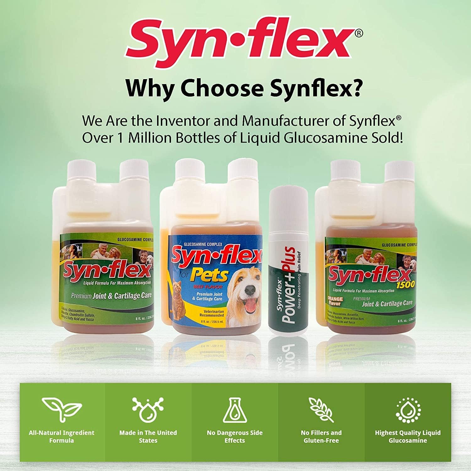 Synflex Joint Support Supplement 32-Day Supply 8oz | Liquid Glucosamine 1500mg & Chondroitin | HSA/FSA High Concentration Orange Flavor with White Willow Bark, Manganese & Boswellia for Men & Women