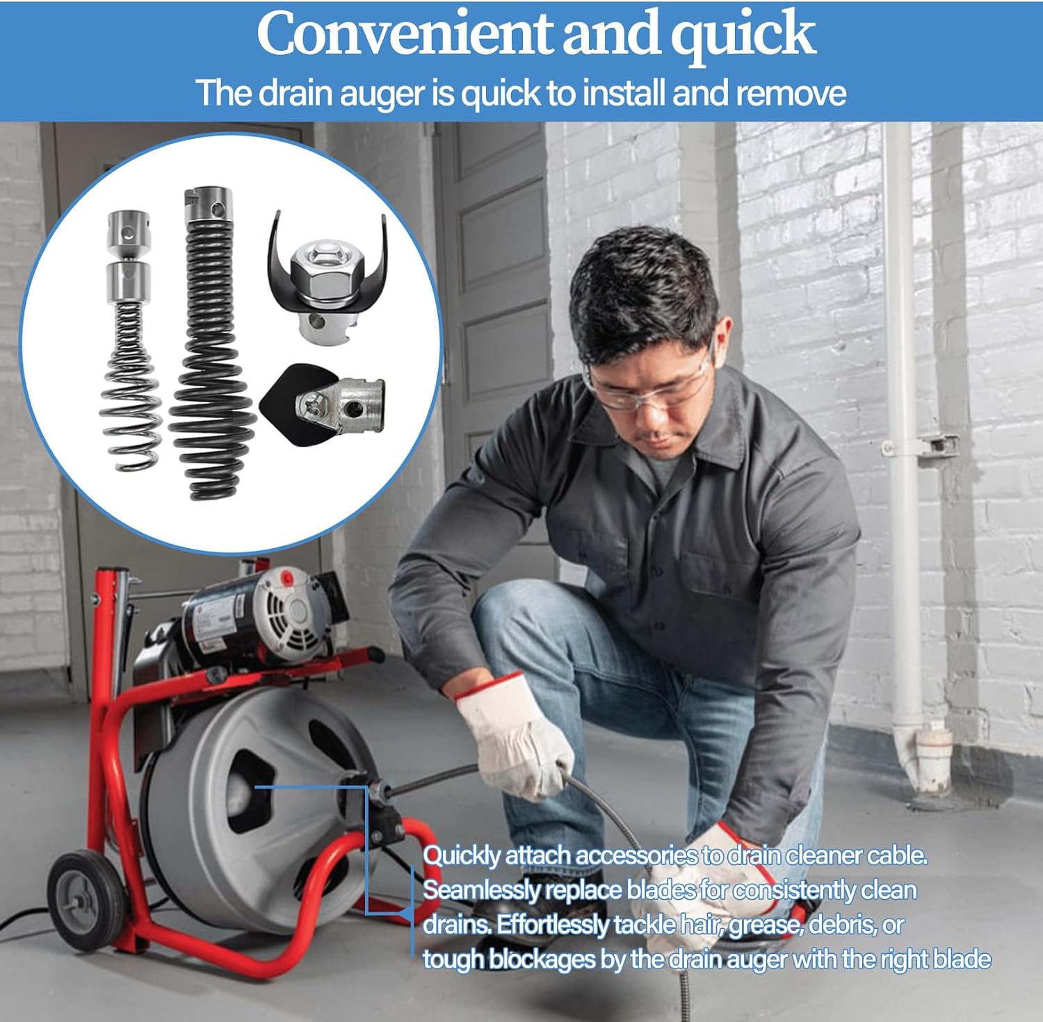 10 Pcs Drain Snake Drill Attachment, Cutter and Auger Set, Compatible with RIDGID K-400 C-4 C-6 C-7 C-8 and C-9 Drain Cleaning Machine