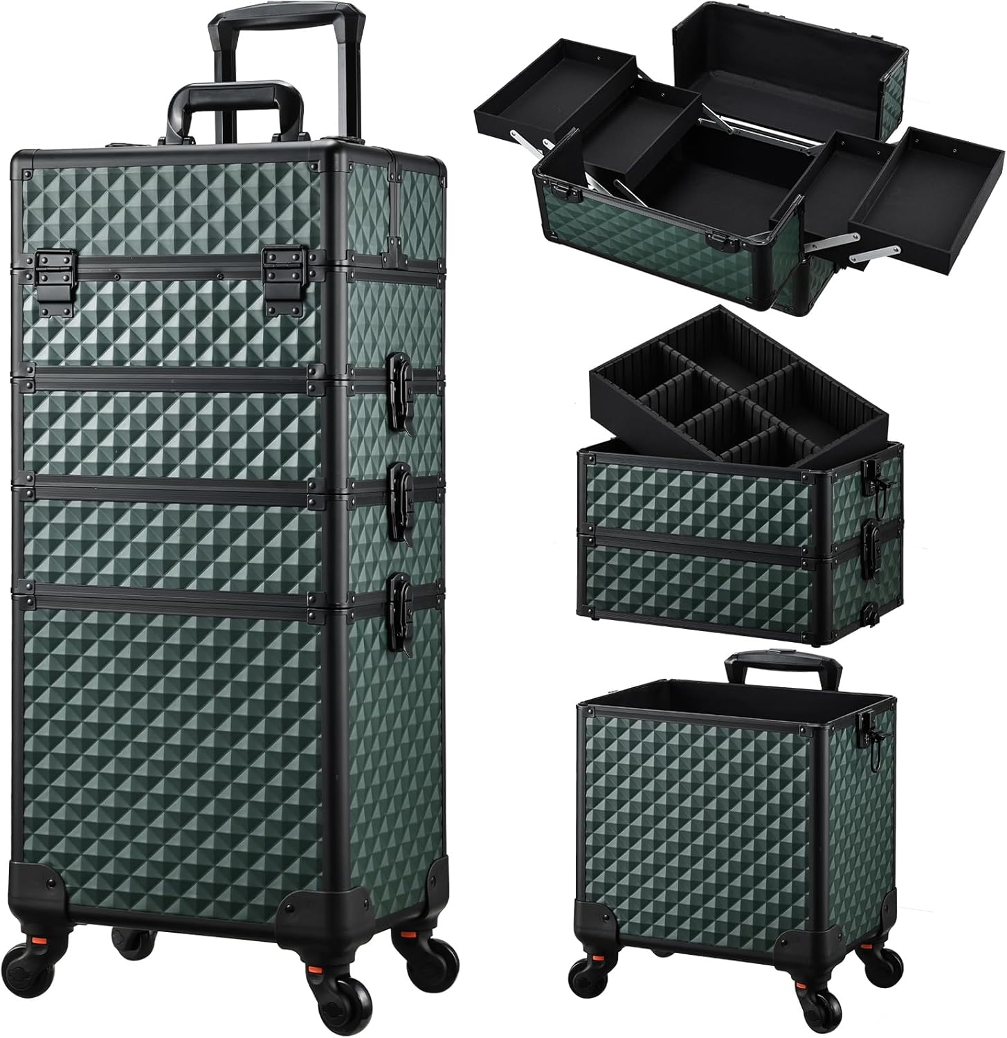 Stagiant Rolling Makeup Case Cosmetology Case on Wheels 4 in 1 Large Cosmetic Organizer Train Case Makeup Travel Case with Key Swivel Wheels Nail