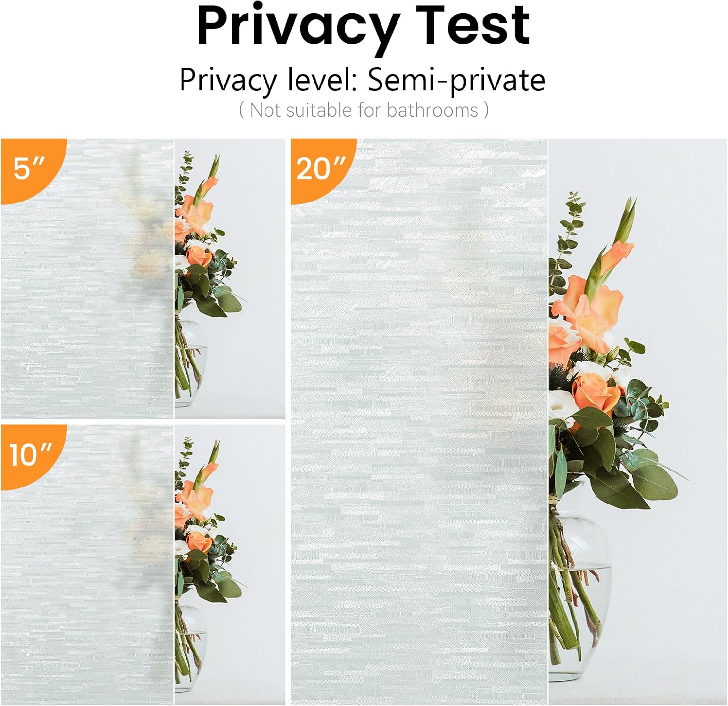 Haton Window Privacy Film, Frosted Stripe Non-Adhesive, 17.5" x 78.7"