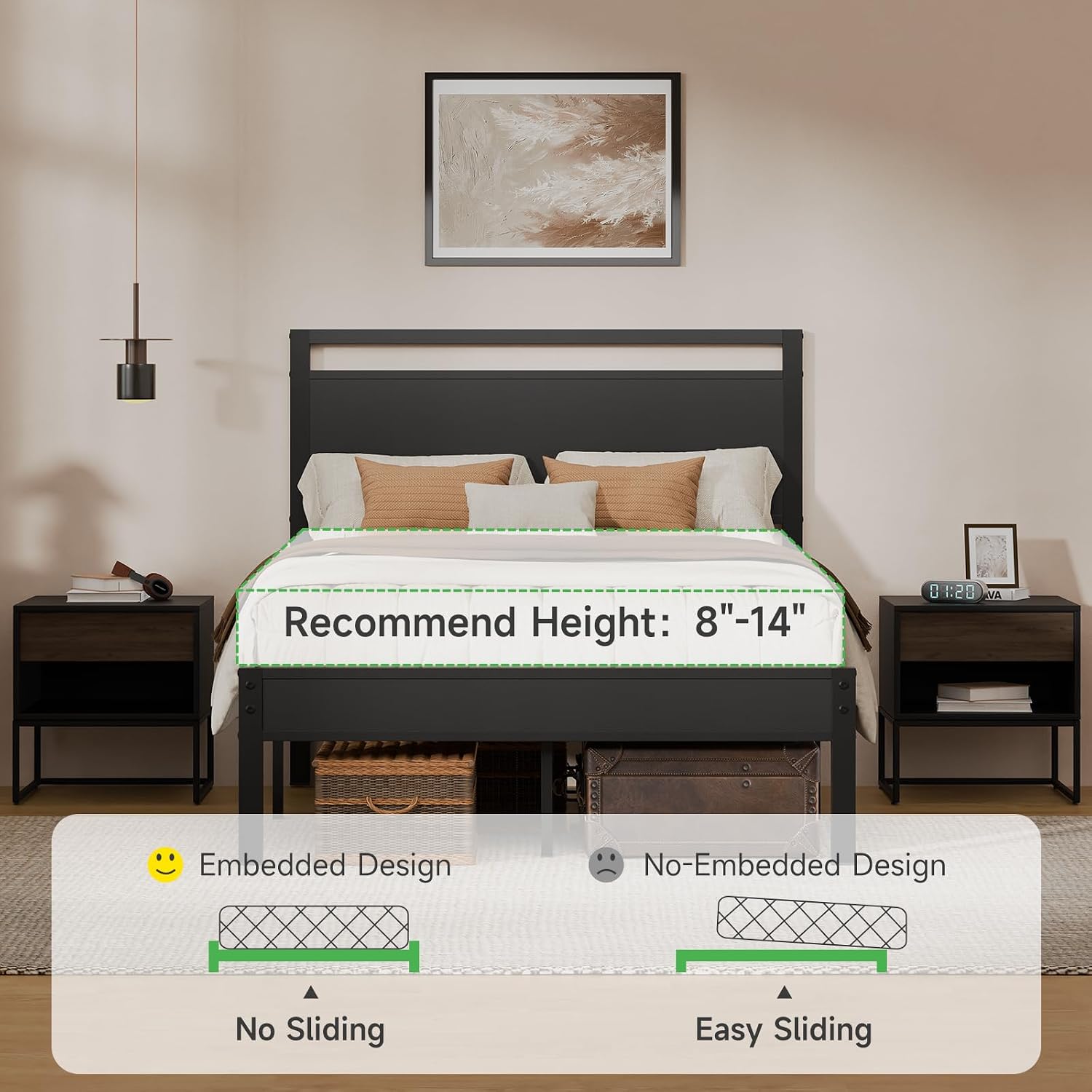 Z-hom Easy Assembly Queen Bed Frame & Headboard Footboard,Underbed Storage | Sturdy Metal Structure,Silent Anti-Slip Support,Under Bed Storage Space,No Box Spring Needed,Modern Bedroom Furniture
