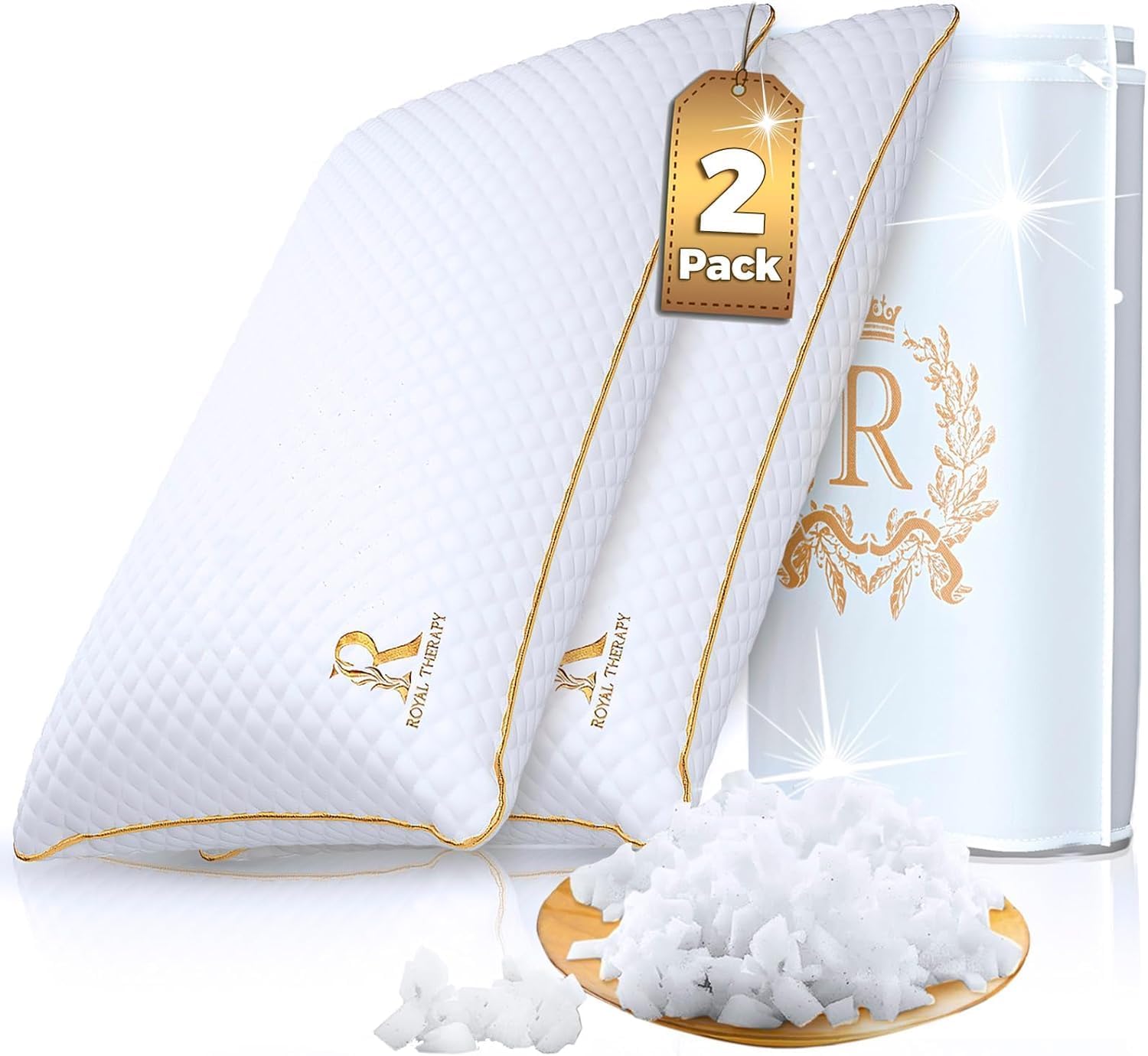 Royal Therapy Queen Size Set of 2-Shredded Memory Foam Pillow–Adjustable Memory Foam Pillow for Sleeping, Firm Pillow for Neck & Shoulder Support