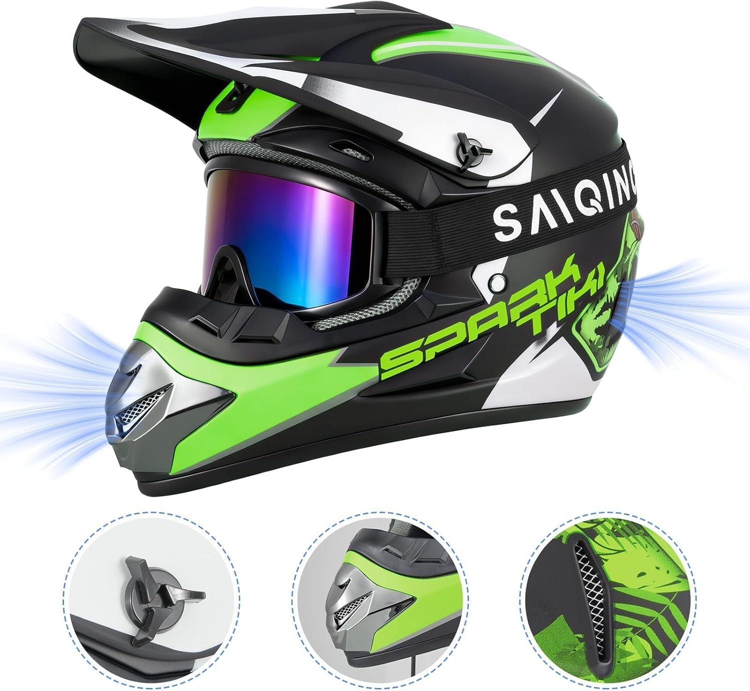 Youth Kids Dirt Bike Motocross Helmet DOT Approved Cool Tiki Graphic