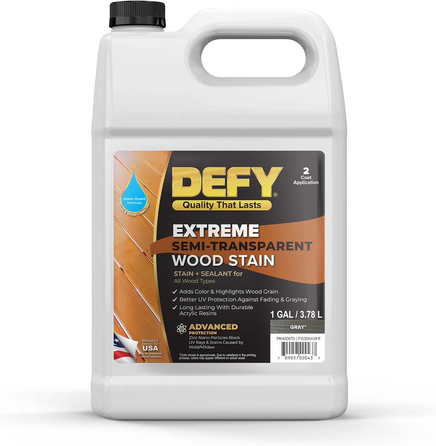 DEFY Extreme Wood Stain and Sealer in One - 1 Gallon Semi-Transparent Waterproof Coating for All Wood Types - Cedar Tone