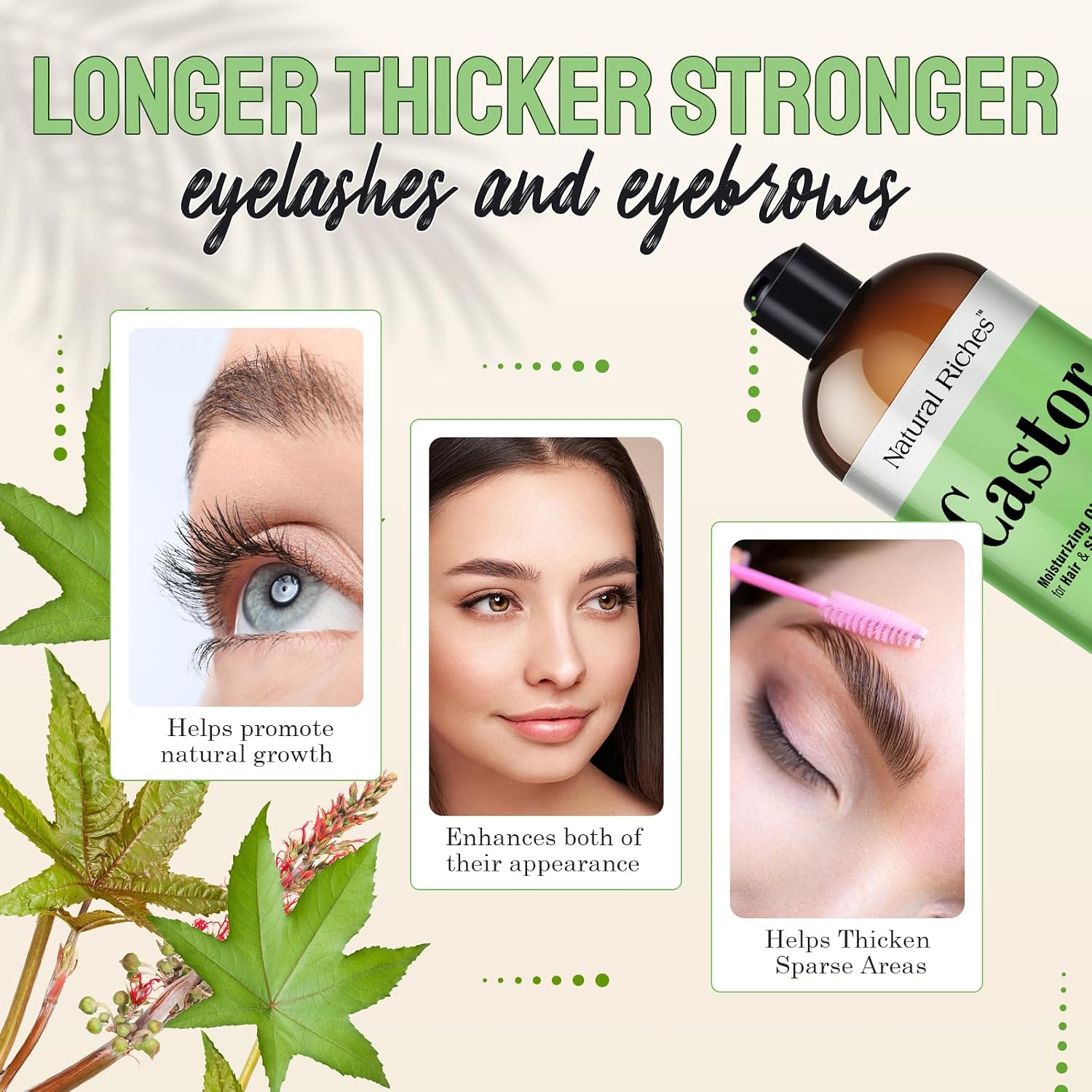 Natural Riches Castor Oil Cold pressed for Dry Skin Hair Loss Dandruff Thicker Hair - Moisturizes heals Scalp Skin Hair growth Thicker Eyelashes & Eyebrows