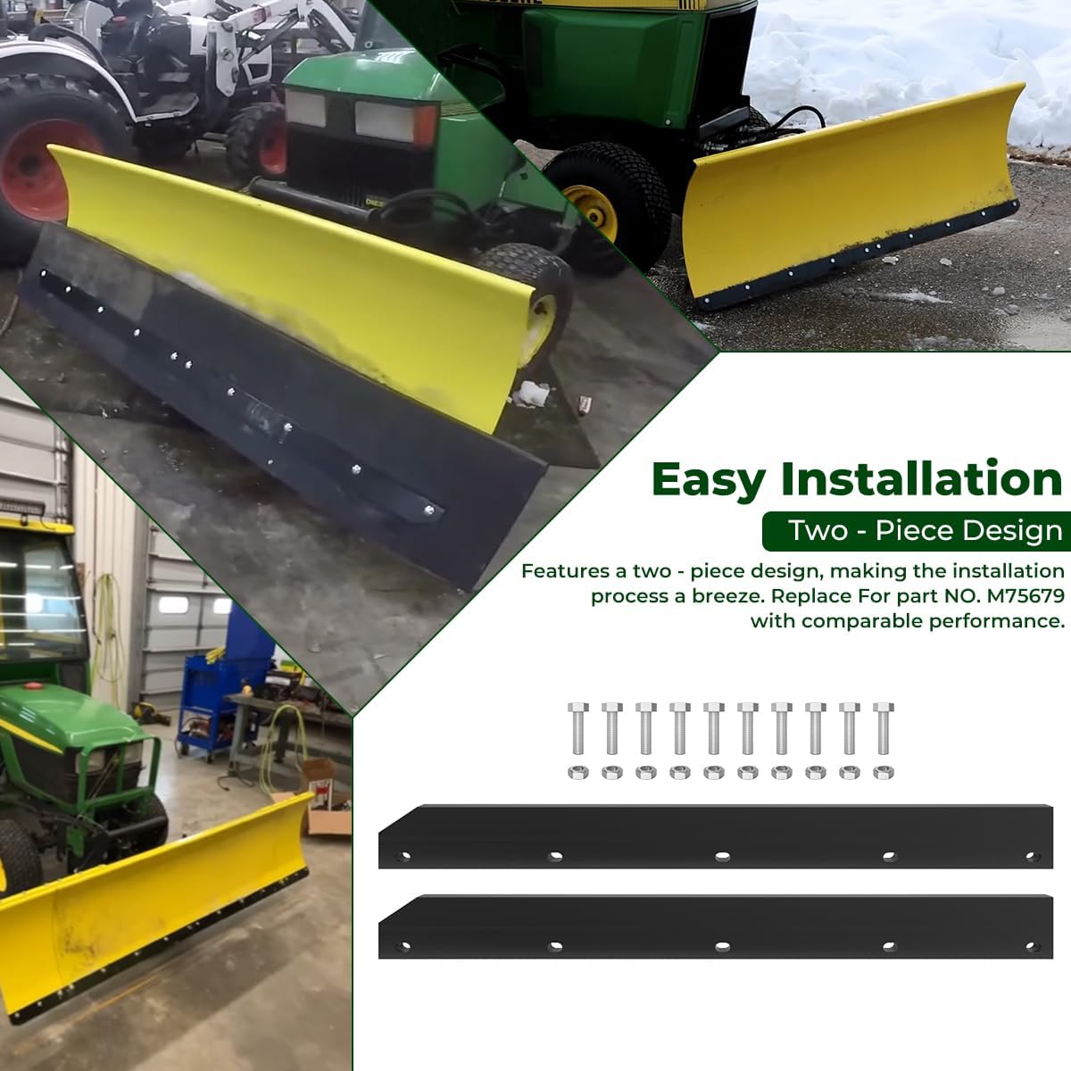 1/2" Poly Cutting Edge Scraper Bar For John Deere 54" Blade M75679 | Fits For John Deere 54" Front Mount Snow Blade Replaces M75679 Two-Part