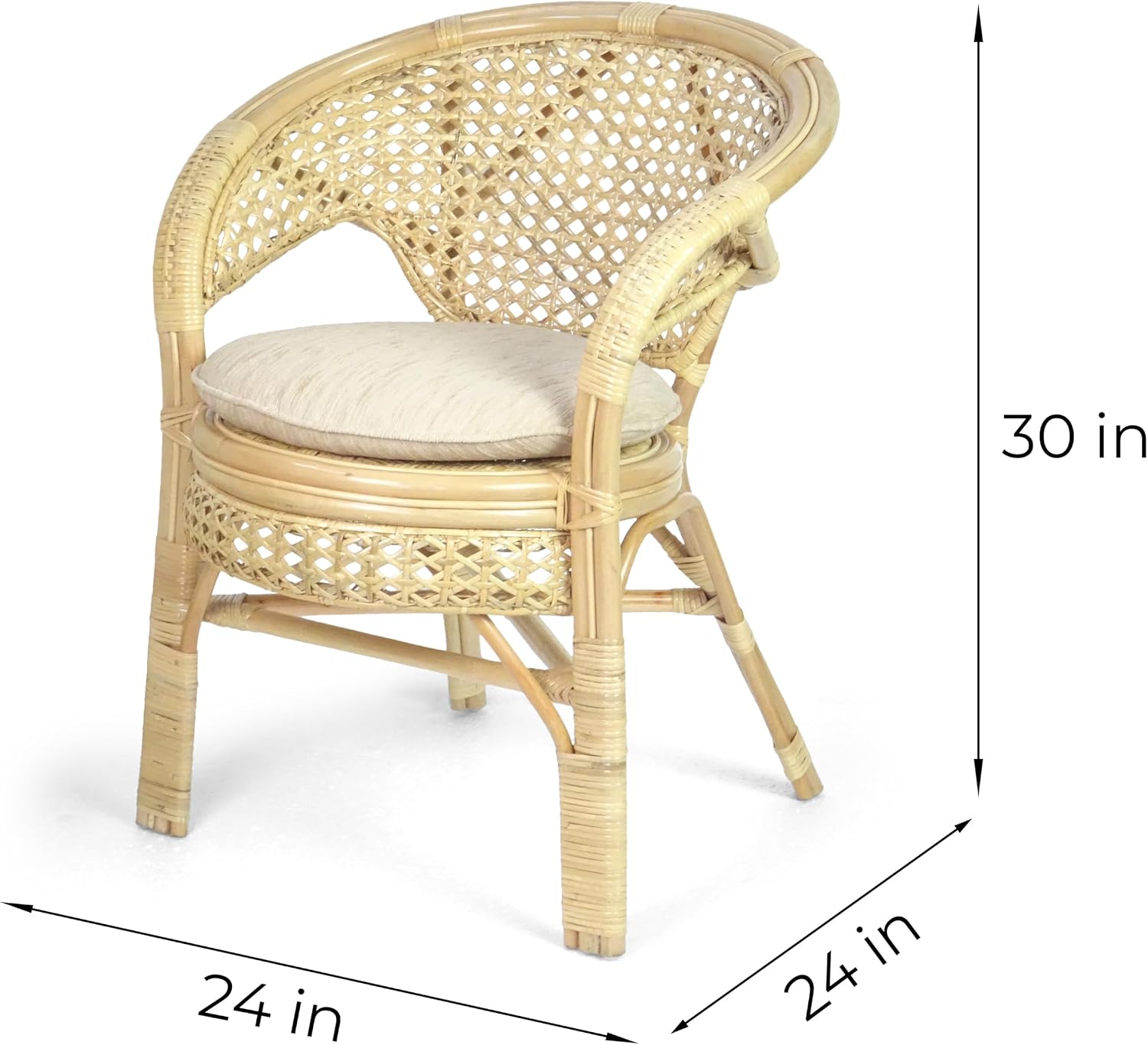 Pelangi Handmade Rattan Dining Wicker Chair Colonial Color w/Cream Cushion