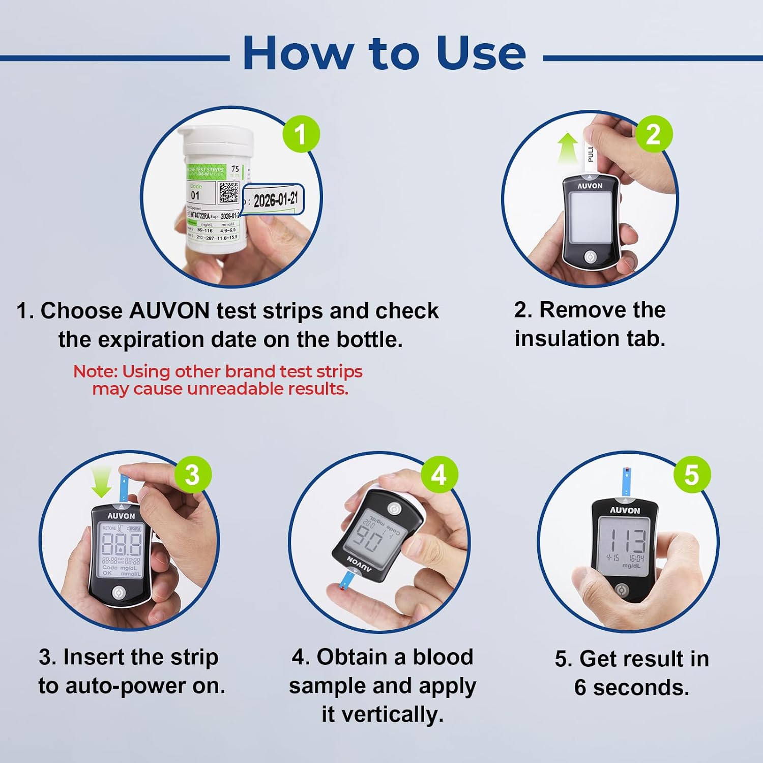 AUVON Blood Glucose Monitor Kit for Accurate Test, 50 Strips, No Coding
