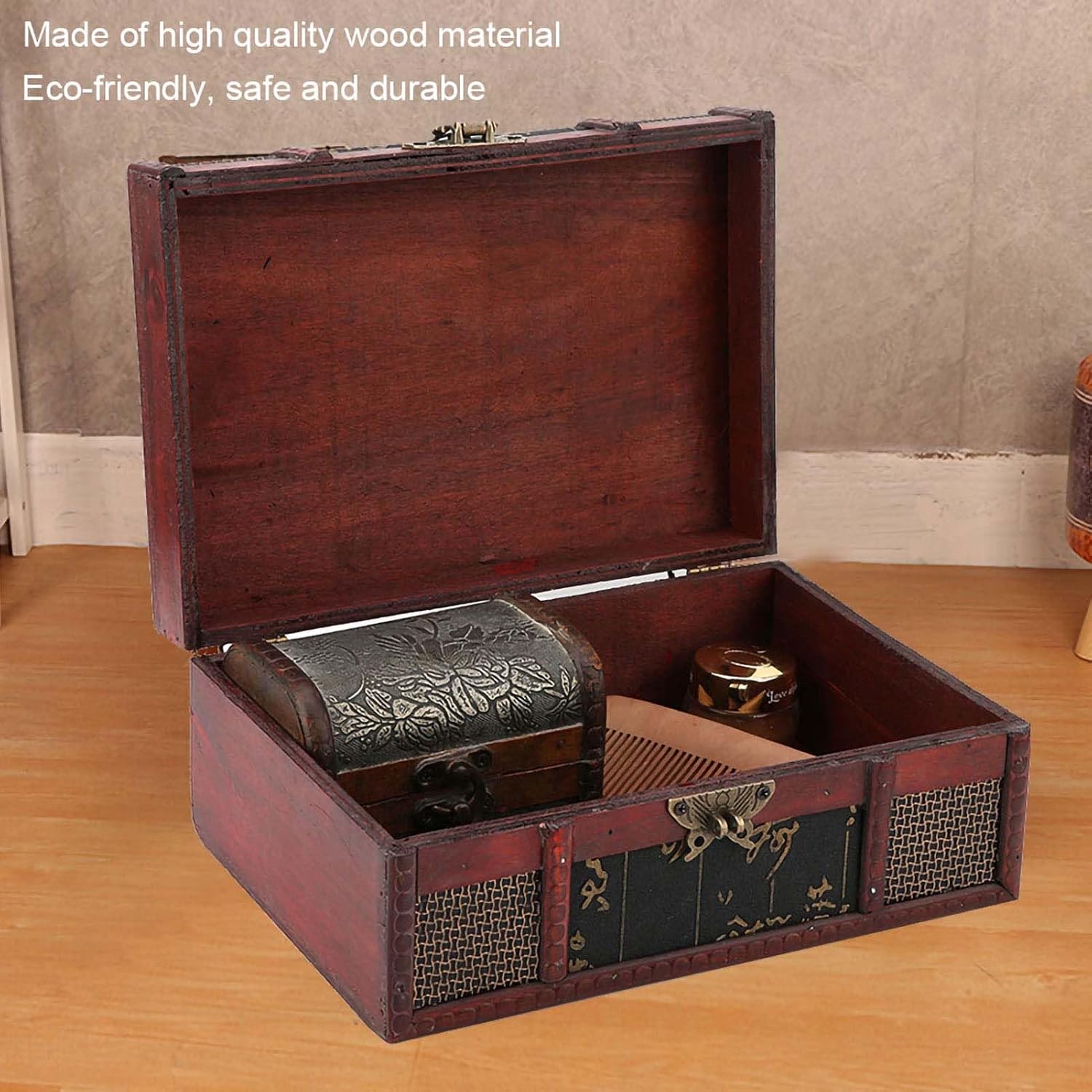 9.1x6.3x3.9 in Vintage Box Treasure Wooden Box Jewelry Boxes | Chinese Vintage Box for Storing Books Bibles Documents Jewelry