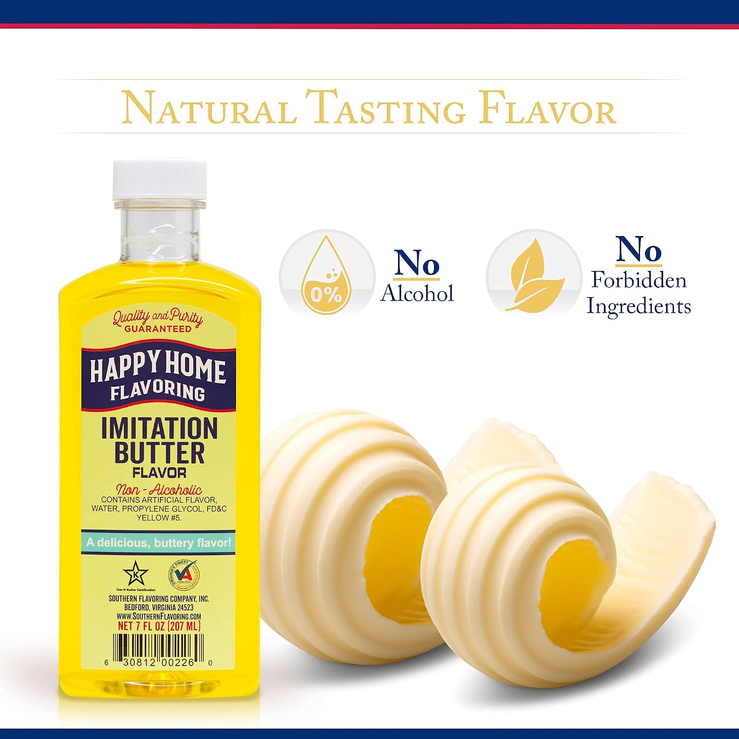 Happy Home Imitation Clear Butter Flavoring, Non-Alcoholic, Certified Kosher, 7 oz.