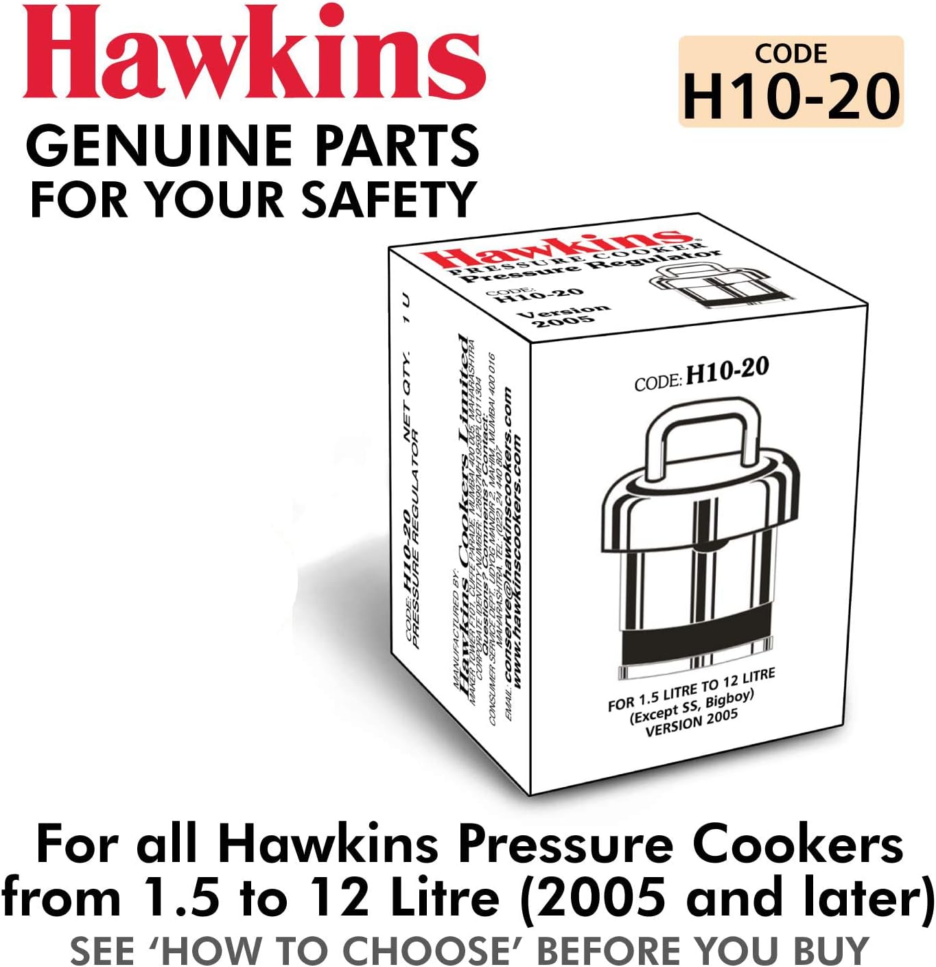 Hawkins Brass Vent Weight/Pressure Regulator For All Hawkins Pressure Cookers From 1.5 Litre To 12 Litre, Silver, Standard (H10-20), 1.5 Liter