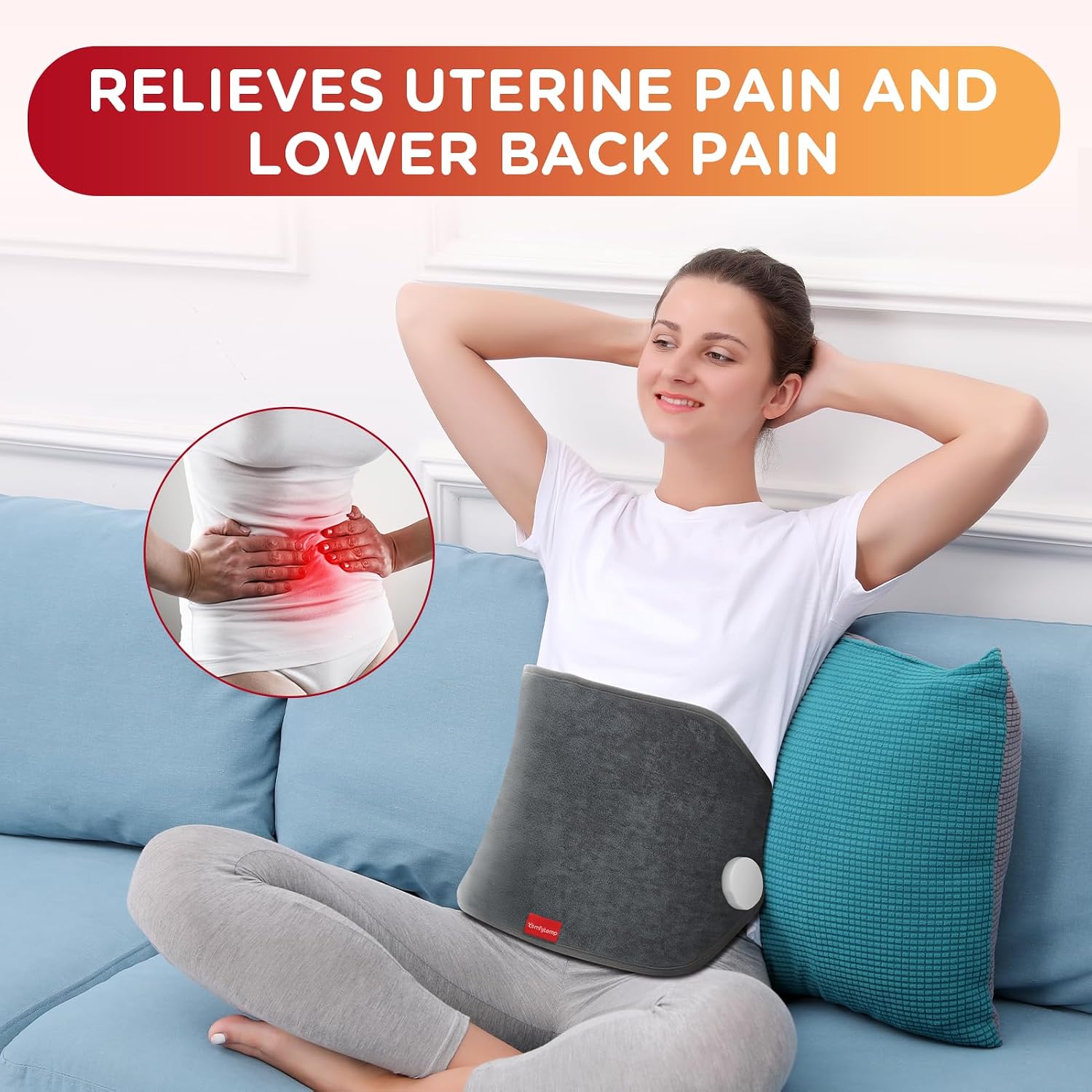 Comfytemp Heating Pad for Back & Period Abdomen, FSA Eligible HSA, XL, Grey