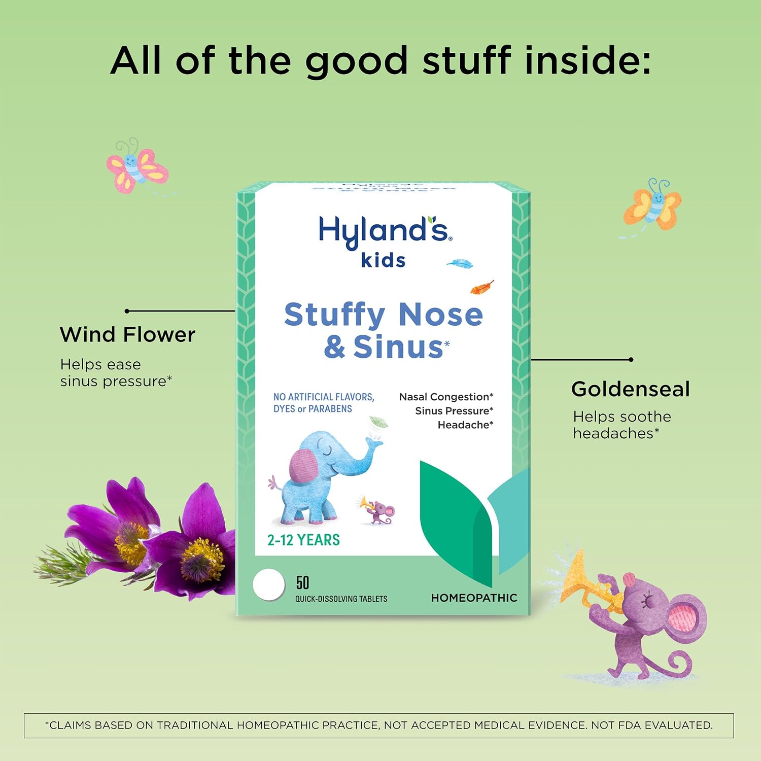 Hyland's Kids Stuffy Nose and Sinus Tablets, for Children Ages 2+, 50ct