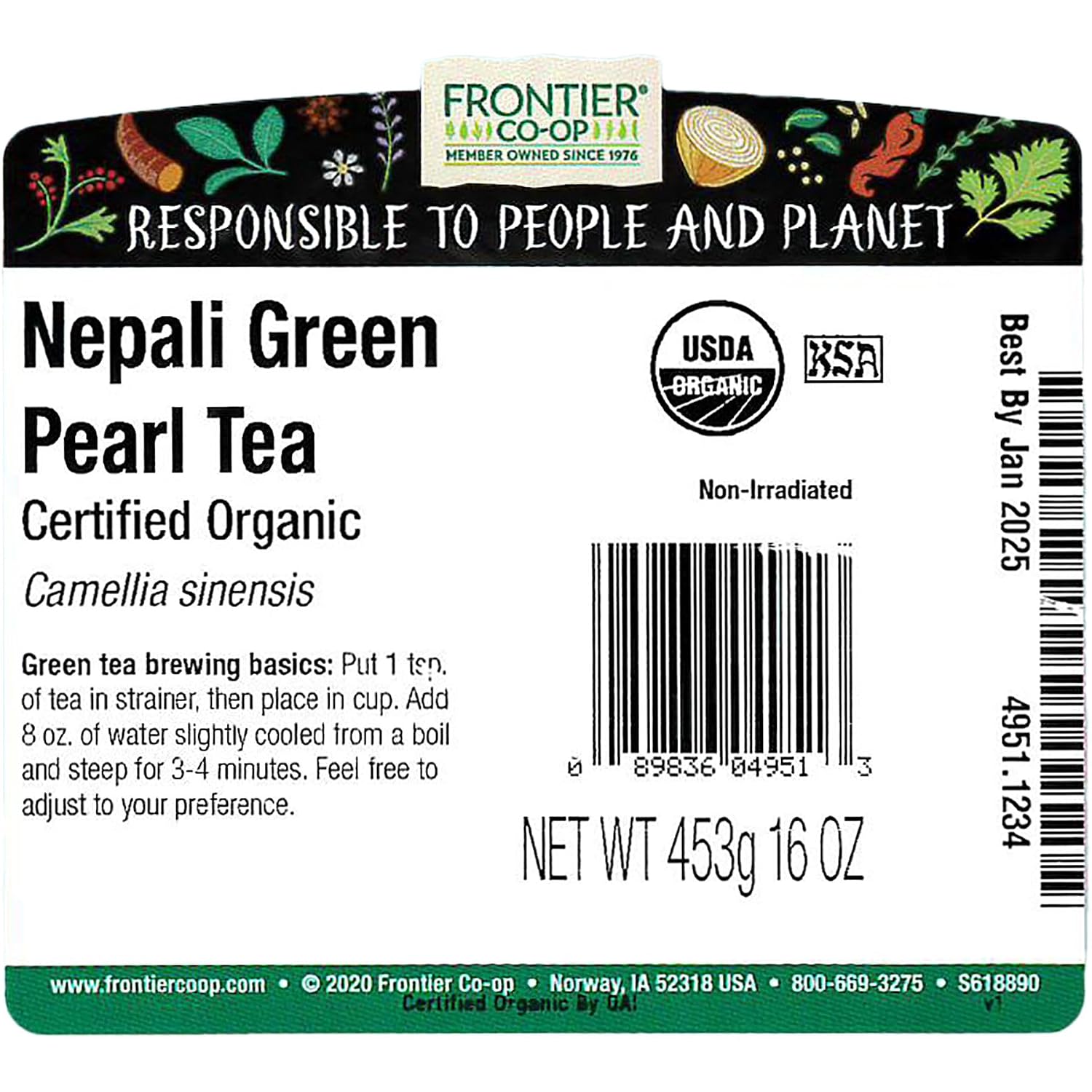 Frontier Co-op Organic Gunpowder Green Tea Leaves, 1-Pound Bulk, Smokey Green Tea, Maintains Freshness, Kosher, Fair Trade | Smokey Green Tea, Maintains Freshness, Kosher, Fair Trade