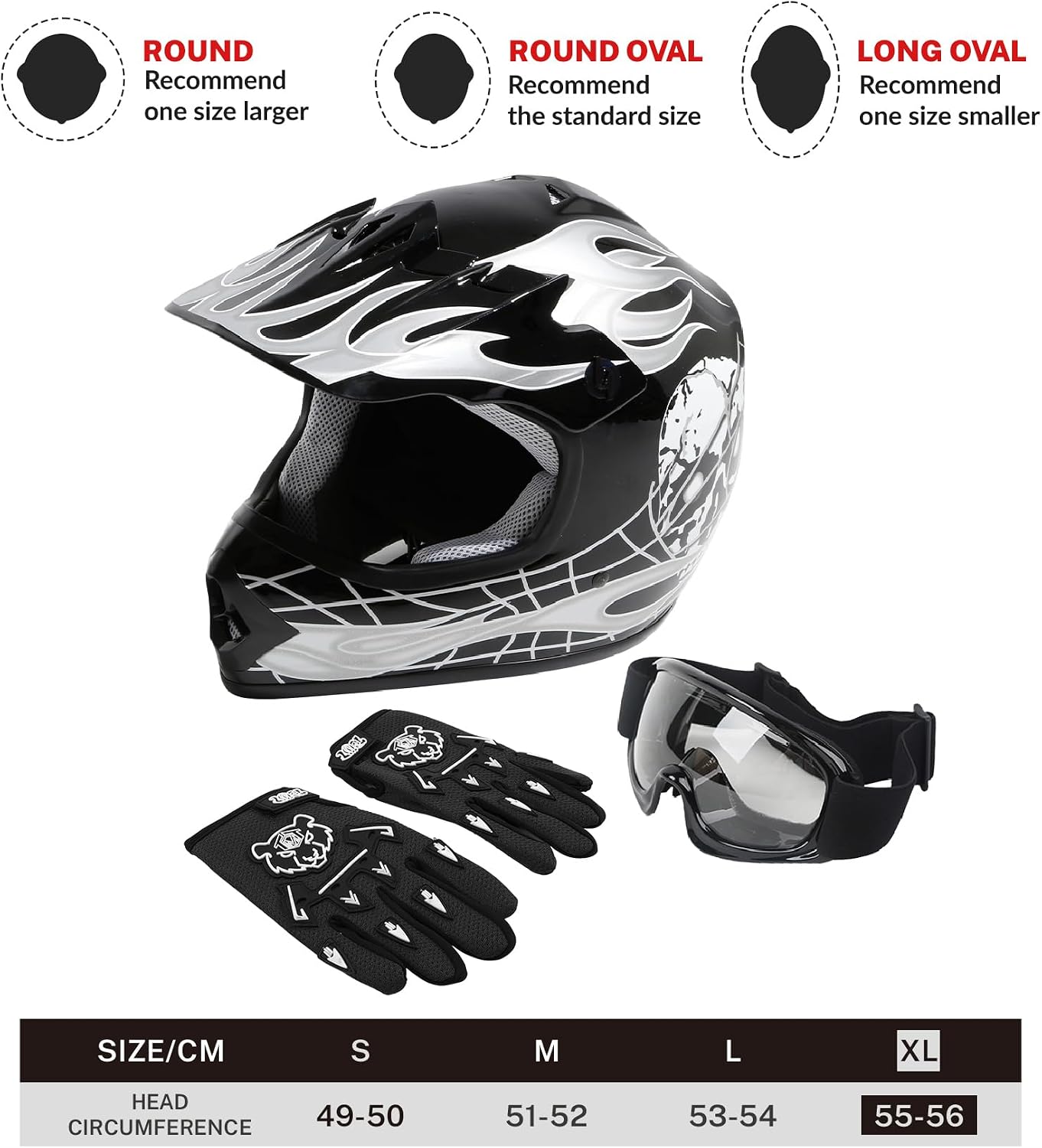 SLMOTO ATV Helmets for Kids Youth DOT Motocross Offroad Street Helmet Motorcycle Blue Helmet Dirt Bike Motocross Helmet+Goggles+Gloves