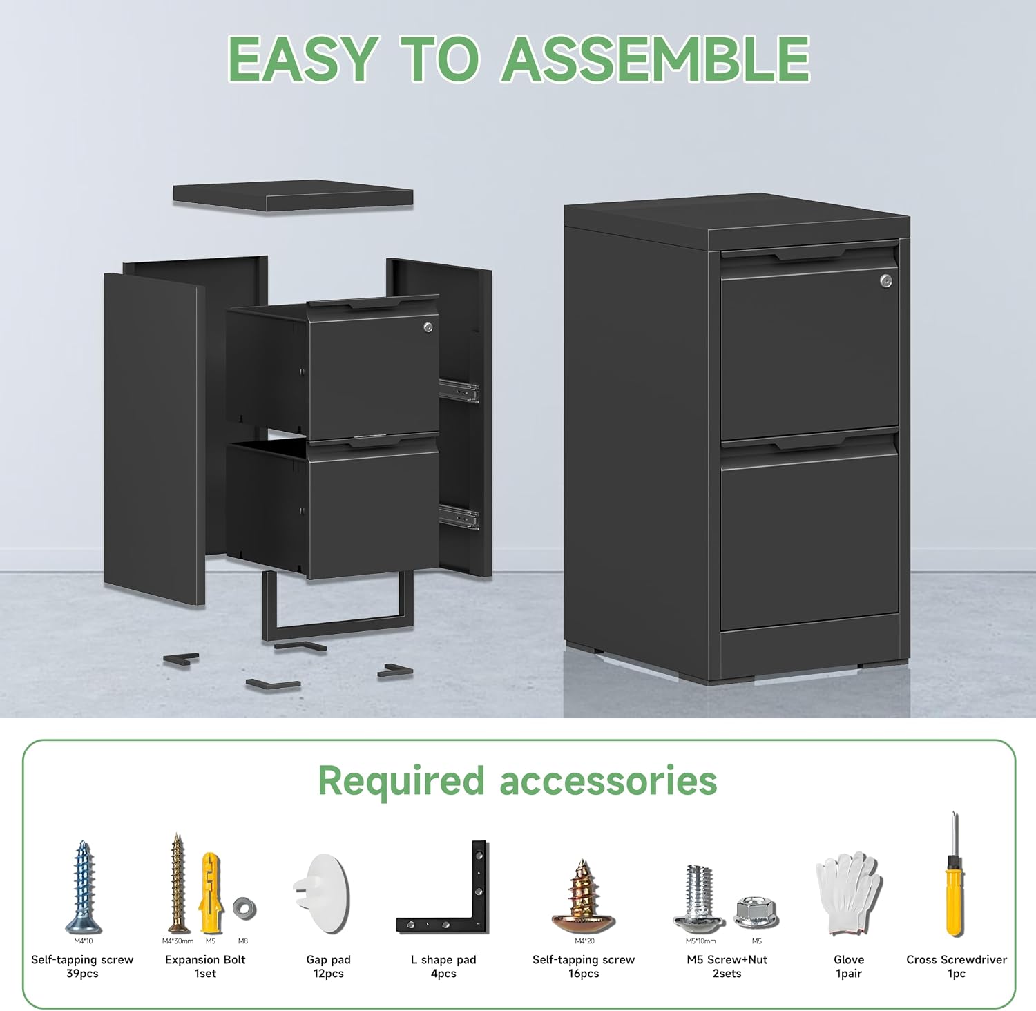 3 Drawer File Cabinet with Lock,Filing Cabinets for Home Office,Metal Small File Cabinet for Letters/Legal/A4 Size, Assembly Required,Black 3 Drawer-15 W