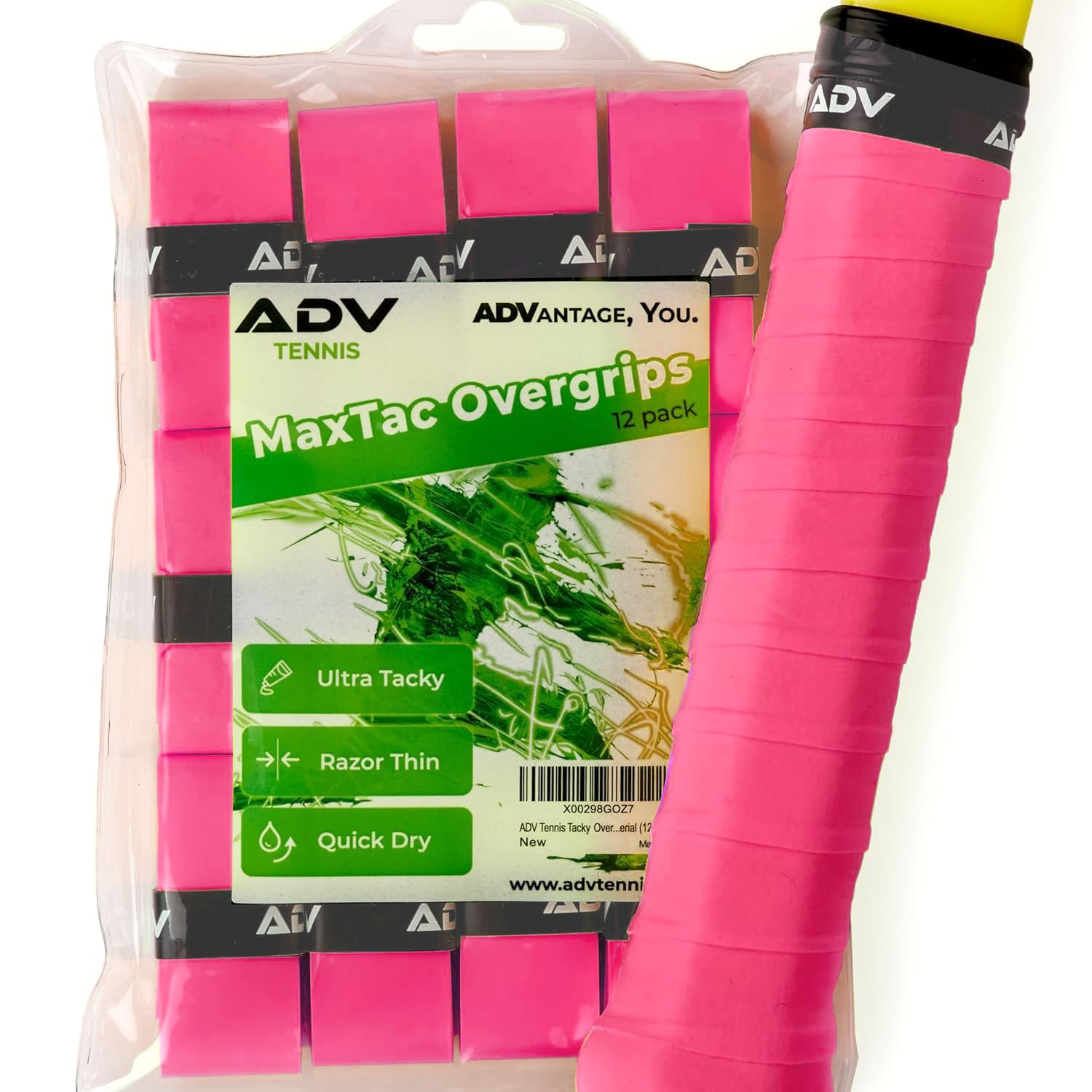 ADV MaxTac Tennis Overgrip, Tacky Moisture-Wicking Grip (Orange, 12-Pack)