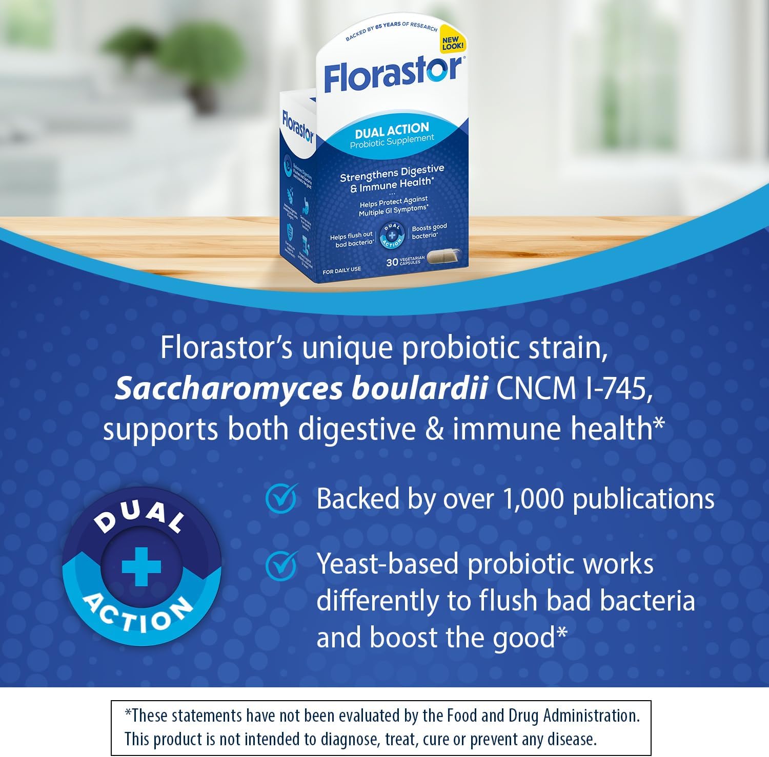Florastor Probiotic for Digestive and Immune Health, 30 Capsules | Probiotics for Women & Men, Helps Flush Out Unwanted Bacteria, Boosts The Good with Our Unique Strain Saccharomyces Boulardii