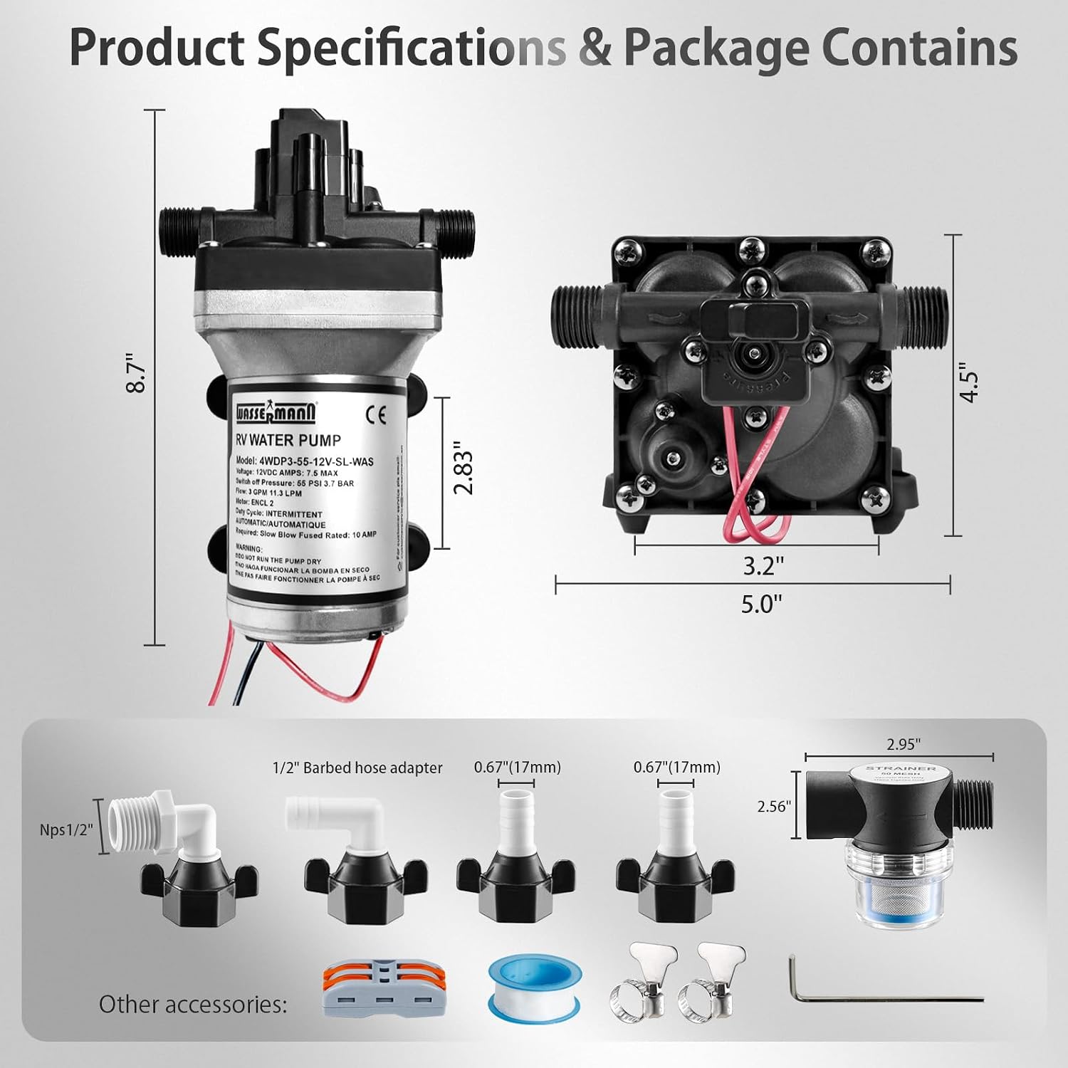RV Water Pumps 115V AC Pressure Pump with Pressure Switch, Self-priming Water Pump 4.0GPM 45PSI, Fresh Water Pump for RV, Kitchen Barthroom Camping Marine Yacht Garden Diaphragm Pump115volt
