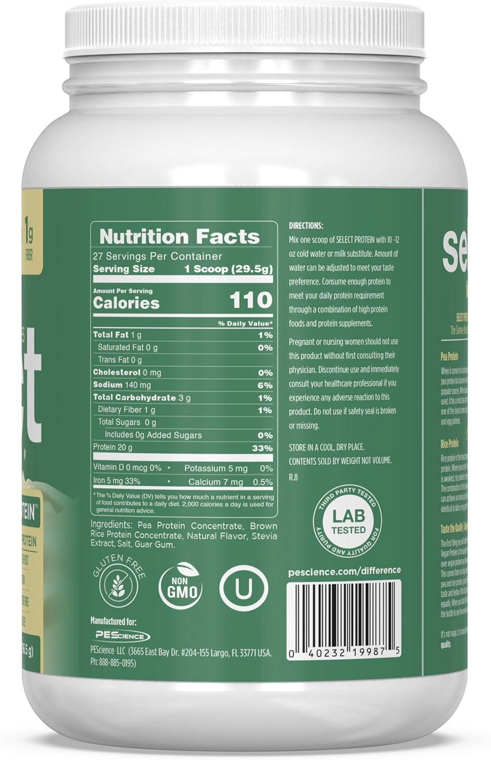 PEScience Select Vegan Protein Powder, Peanut Butter Delight, 27 Servings | Plant Based Protein Powder, Pea and Brown Rice Blend, Dairy Free, Lactose Free, Gluten Free