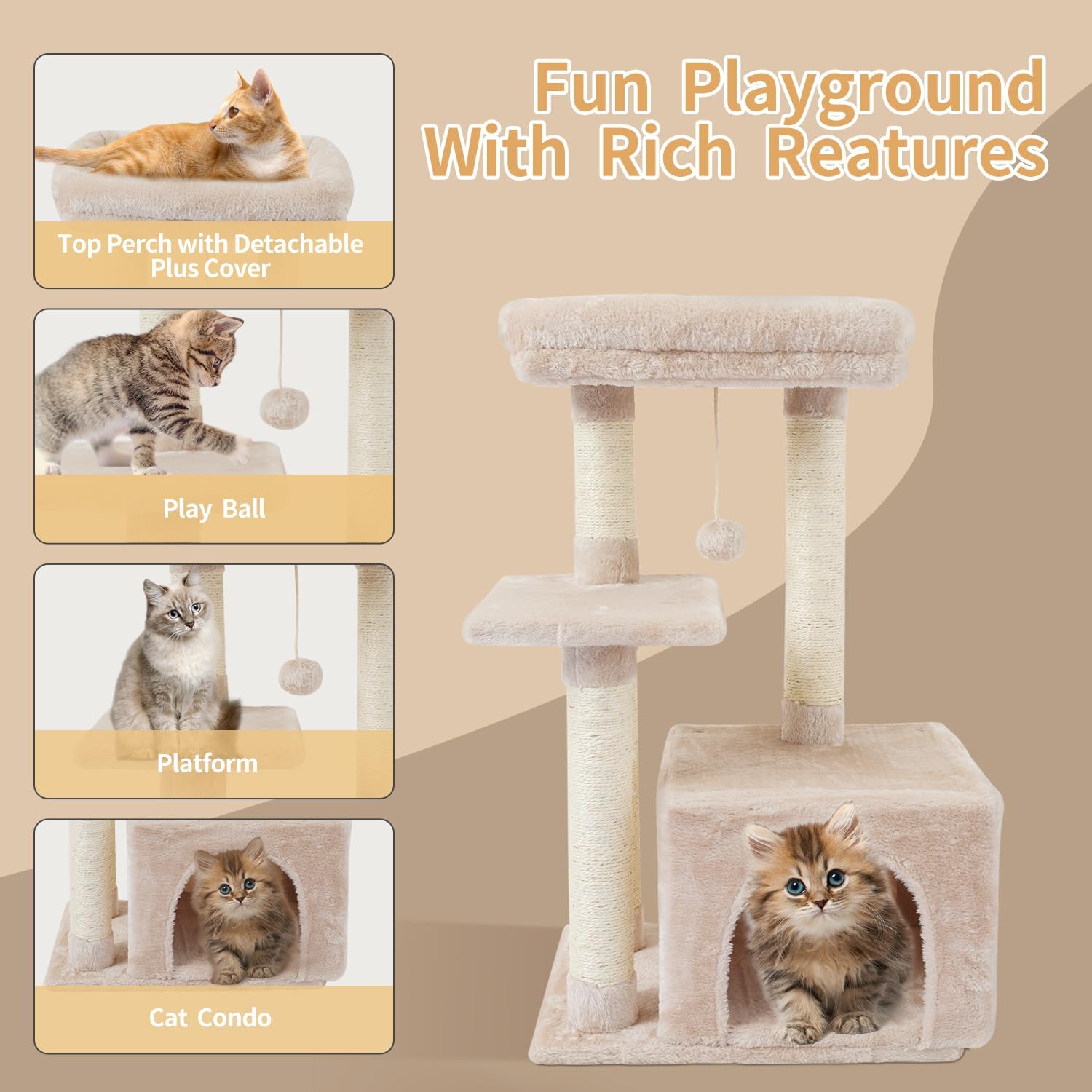 Cute Cat Tree Kitten Cat Tower Condo Cat Furniture Sisal Scratching Posts G