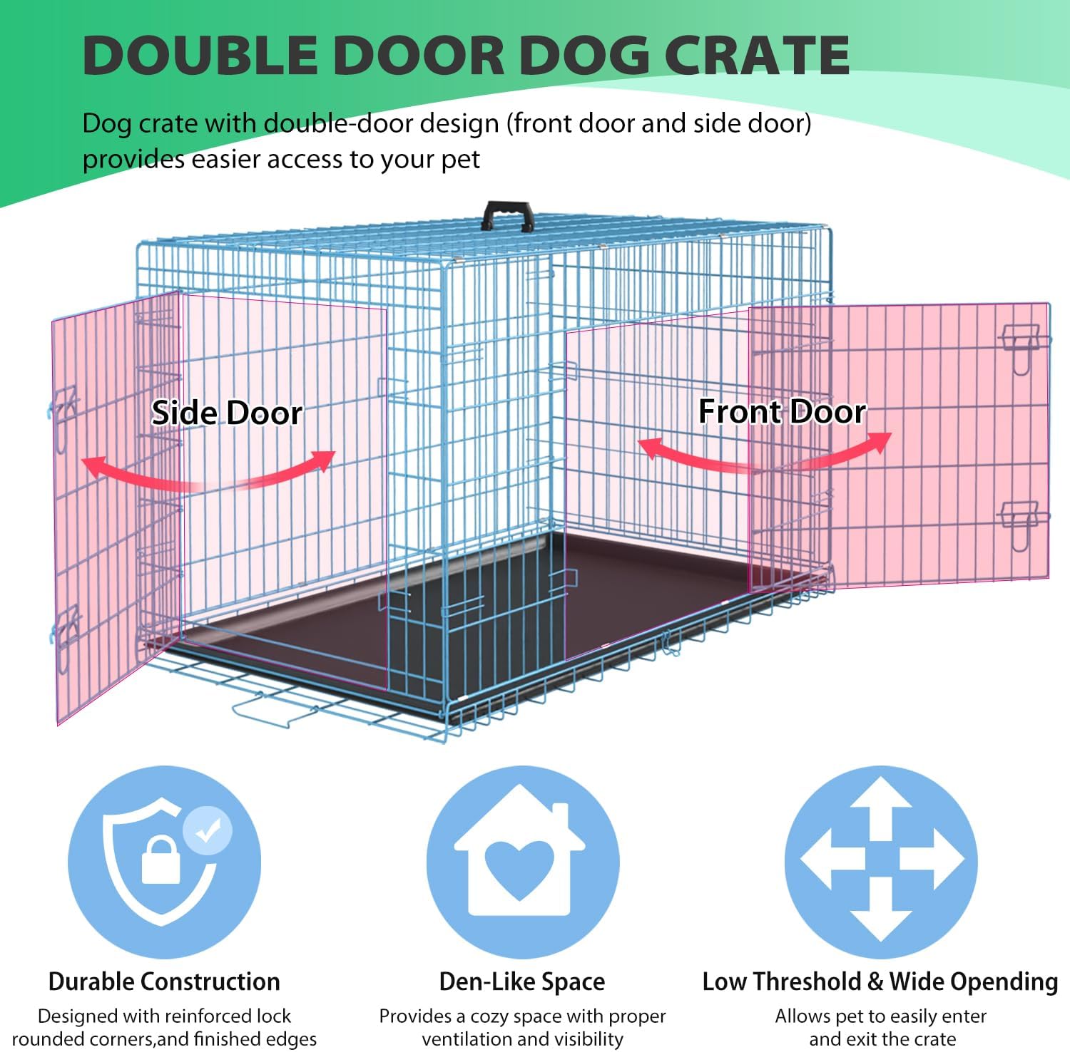 BestPet | Dog Crate | 48" | Black | Foldable Metal Kennel with Double Doors