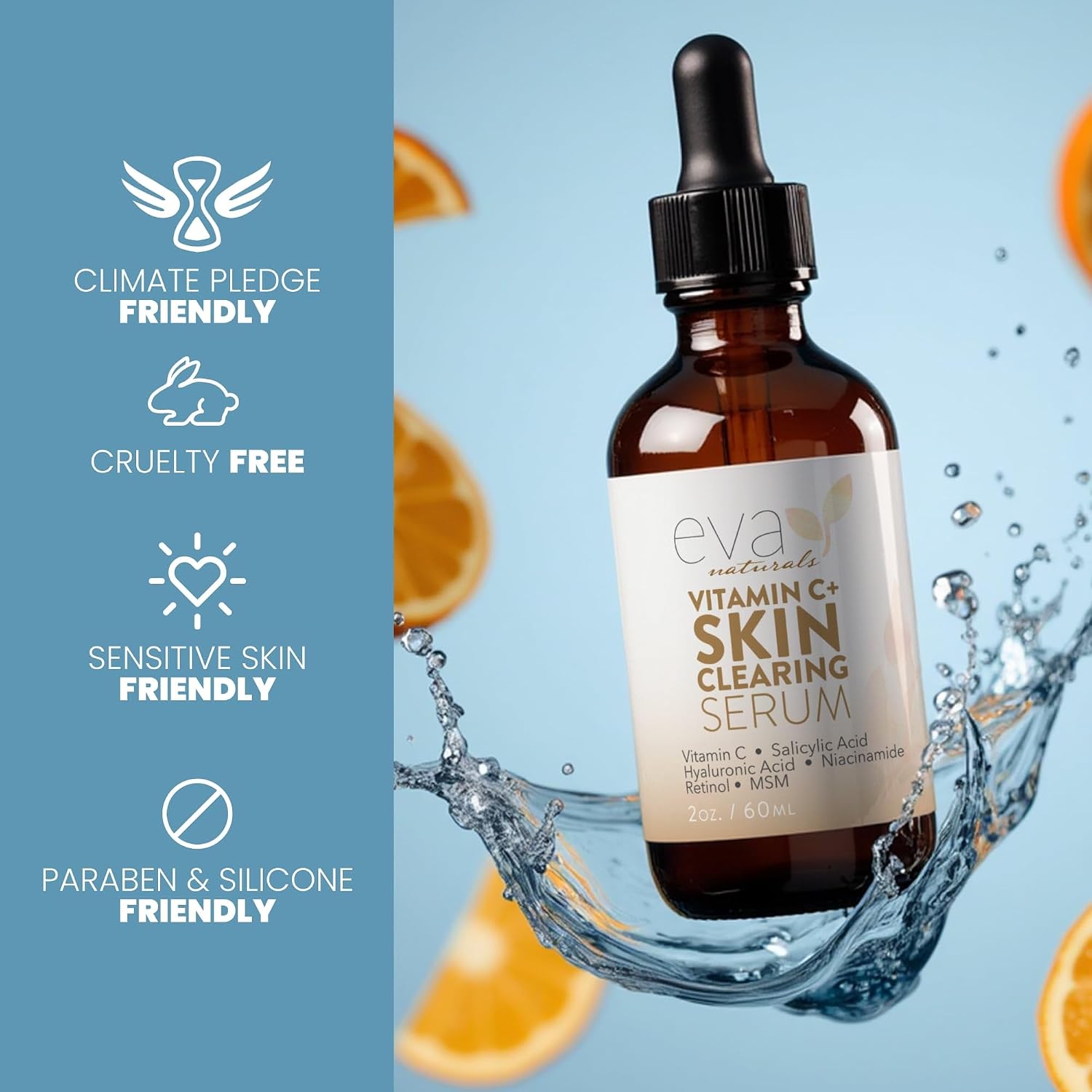 Eva Naturals Vitamin C Serum, Retinol, Niacinamide & Salicylic Acid, 1 oz | Hyaluronic acid, dark spots, brightening, dark spot remover & corrector, anti-aging