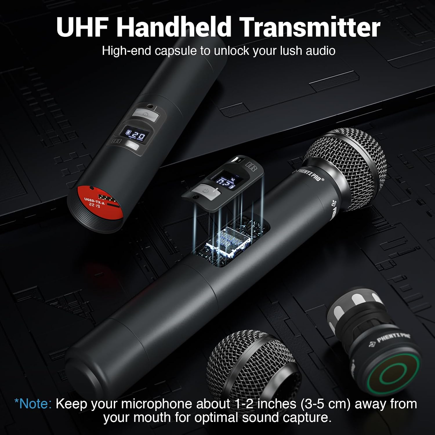 Phenyx Pro Dual UHF Auto Scan Handheld Wireless Microphone System PTU-71-2H | 2 Dynamic Mics, 2 x 100 Frequencies, 328 ft Range, Live Vocals