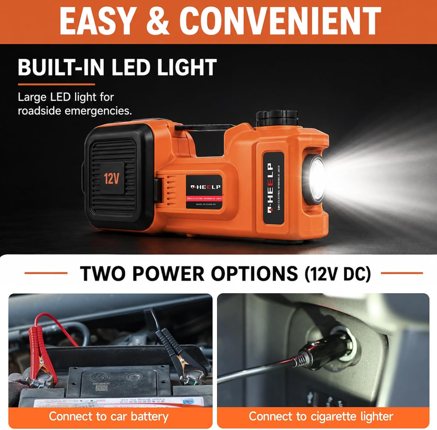 E-HEELP Electric Car Jack Kit 5 Ton 12V with Impact Wrench, 6.1-17.7 in