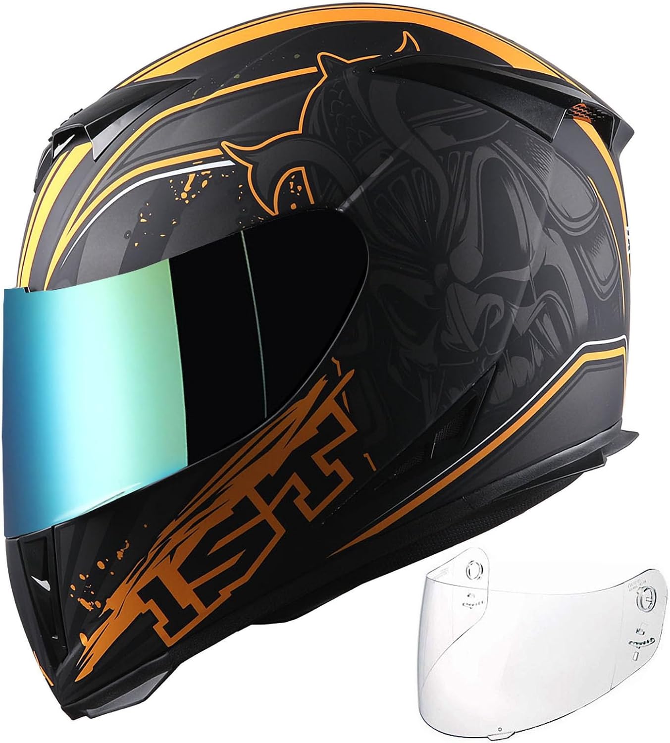 1Storm Motorcycle Full Face Helmet Skull King Matt Black + One Extra Clear Shield: HJK311