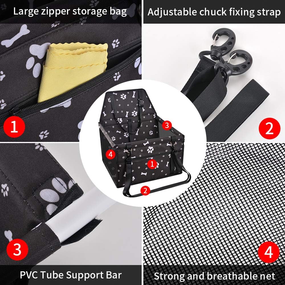Dog Car Seat Puppy Portable Pet Booster Car Seat with Clip-On Safety Leash and PVC Support Pipe, Anti-Collapse,Perfect for Small Pets