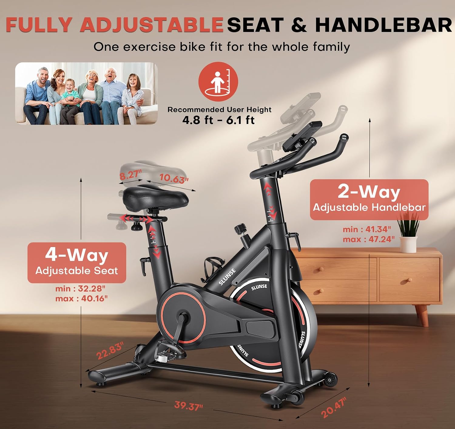 Exercise Bike, Adjustable Magnetic Resistance Stationary Bikes for Home with App Compatible