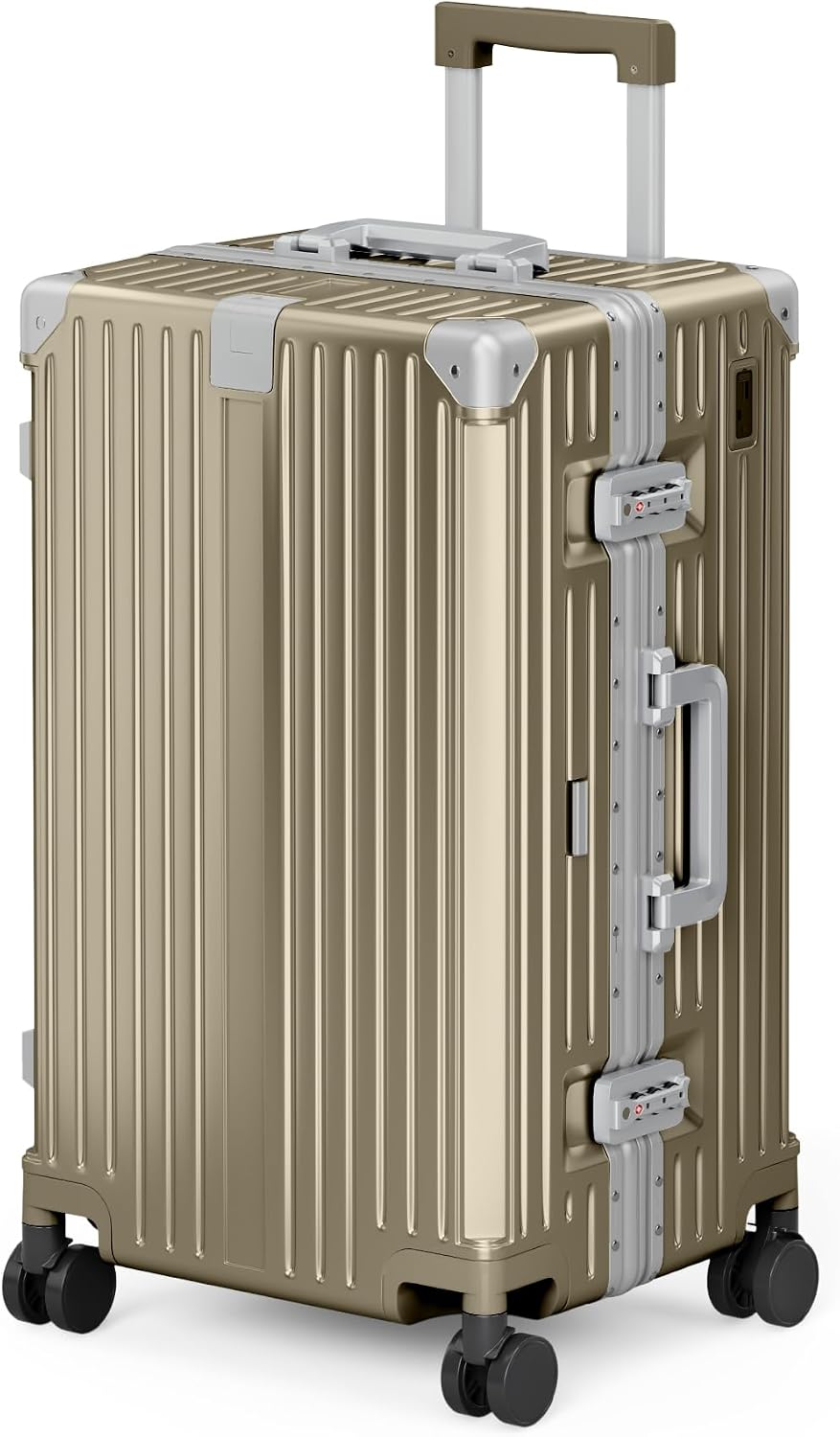 ALPHA CAMP Trunk Luggage 28 Inch with Aluminum Frame Zipperless Suitcase | Large Checked Thickened 3-Layer PC Hardside Luggage with TSA Lock,Charging Port,Cup Holder and Spinner Wheels for Travel