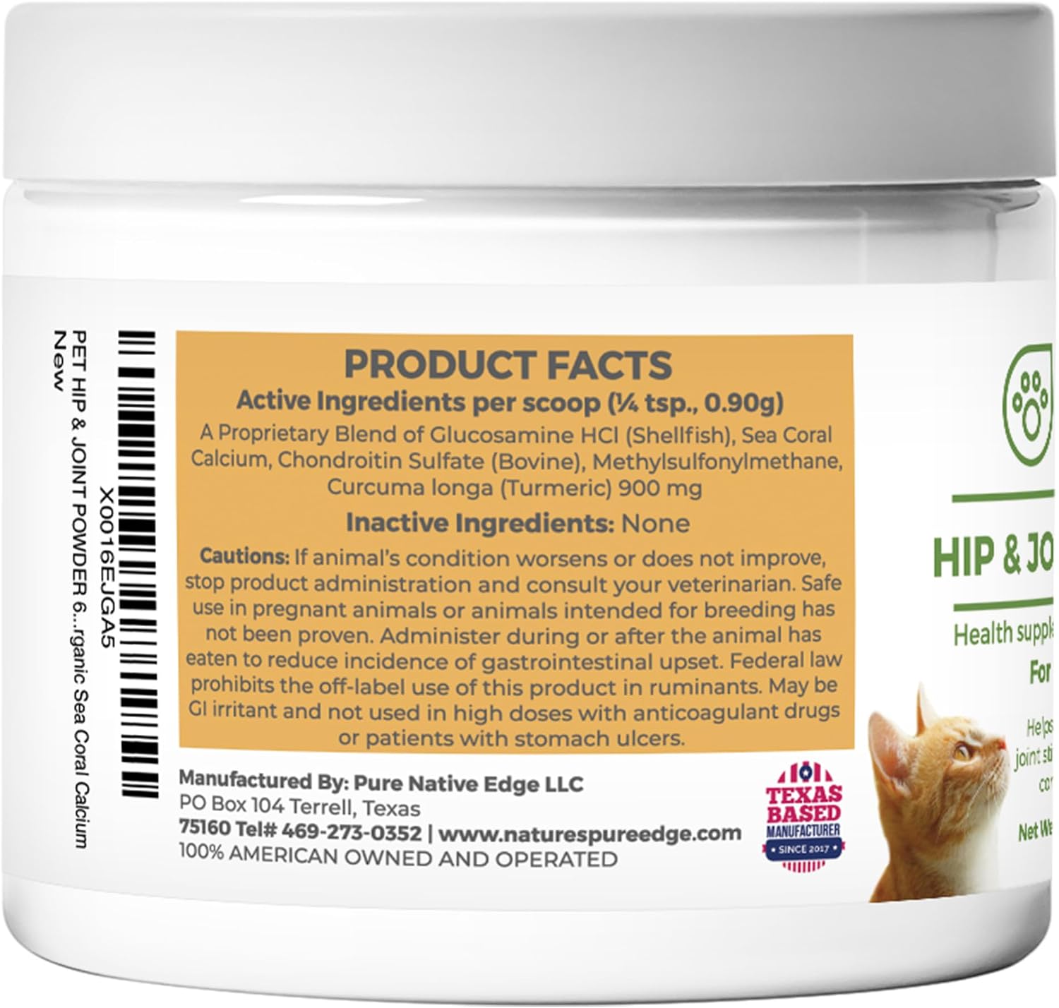 Nature's Pure Edge Glucosamine Powder for Dogs and Cats - Joint Supplement with Chondroitin MSM and Turmeric for Hip and Joint Support - Senior