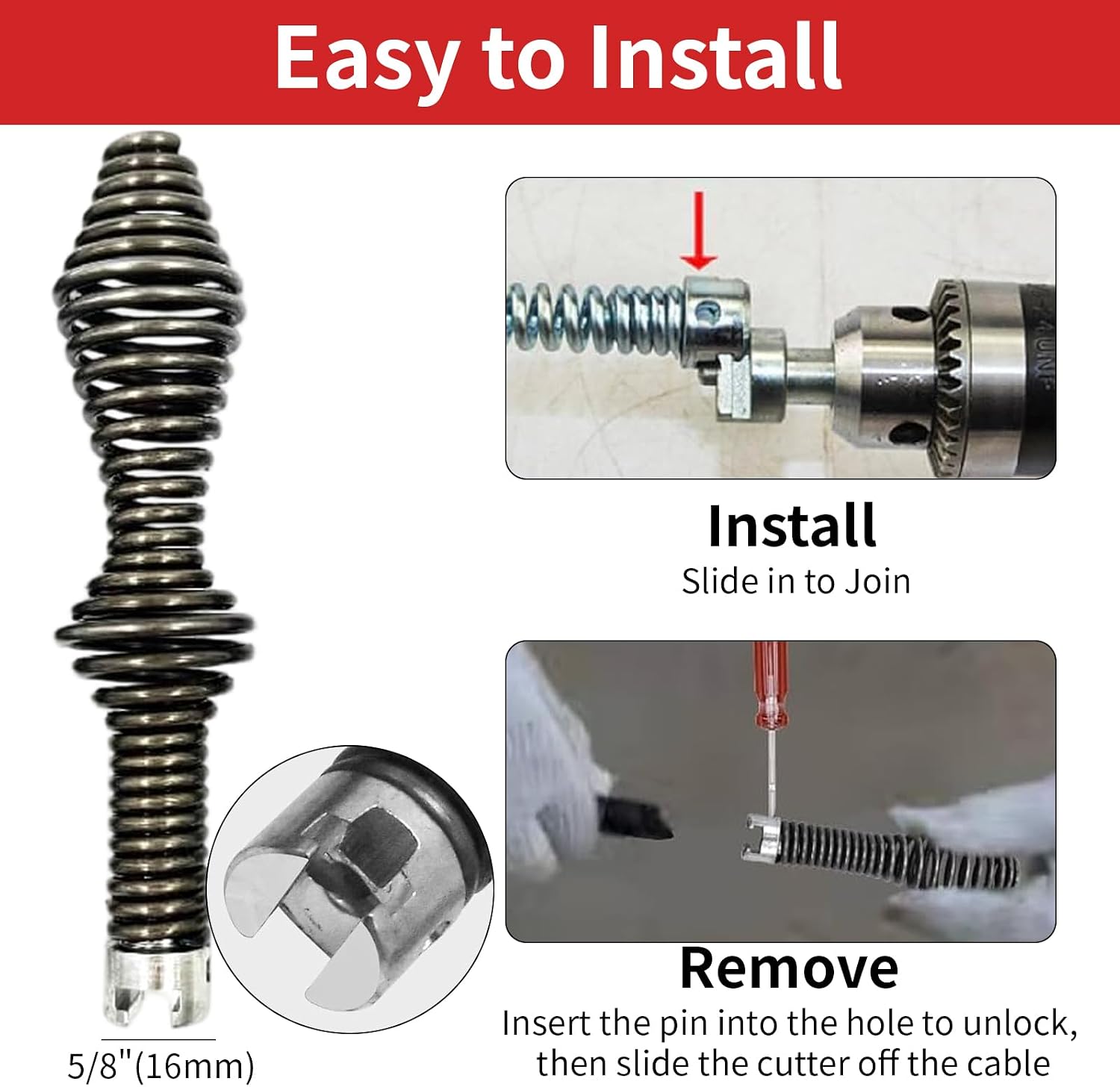Alrens 10PCS Drain Snake Drill Attachment for RIDGID K-400, Fits 5/8" Cable | Drain Auger Cutter Kit Fits K-400, C-4, C-6, C-7, C-8 & C-9