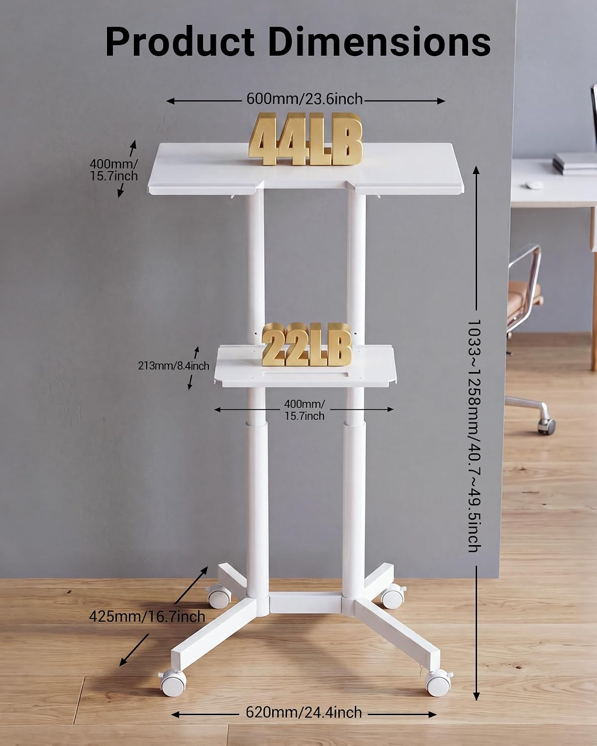 BONTEC Lecterns & Podiums Portable Mobile Standing Laptop Desk, Sit Stand | Height Adjustable, Home Office Classroom Pulpit Stand Up Desk Workstation, Rolling Table Laptop Cart with Storage Tray
