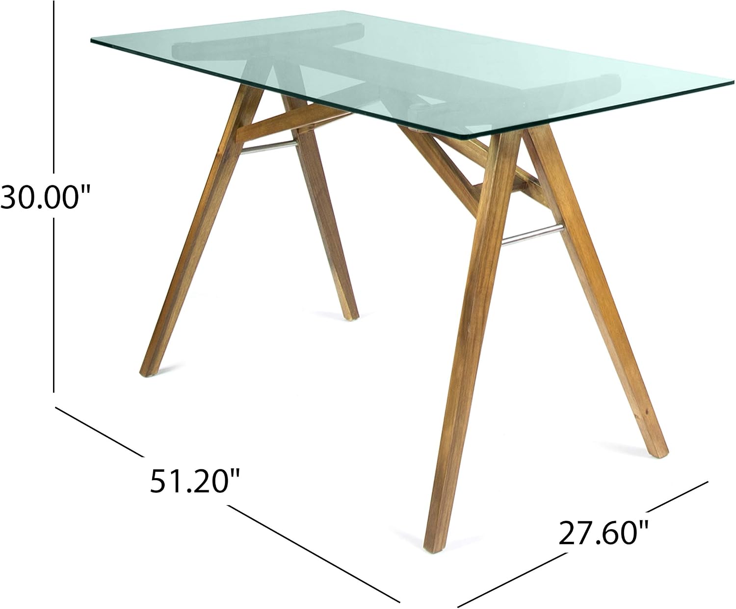 Christopher Knight Home Camila Mid-Century Tempered Glass Desk with Acacia Wood Frame, Dusk Grey / Natural Stained