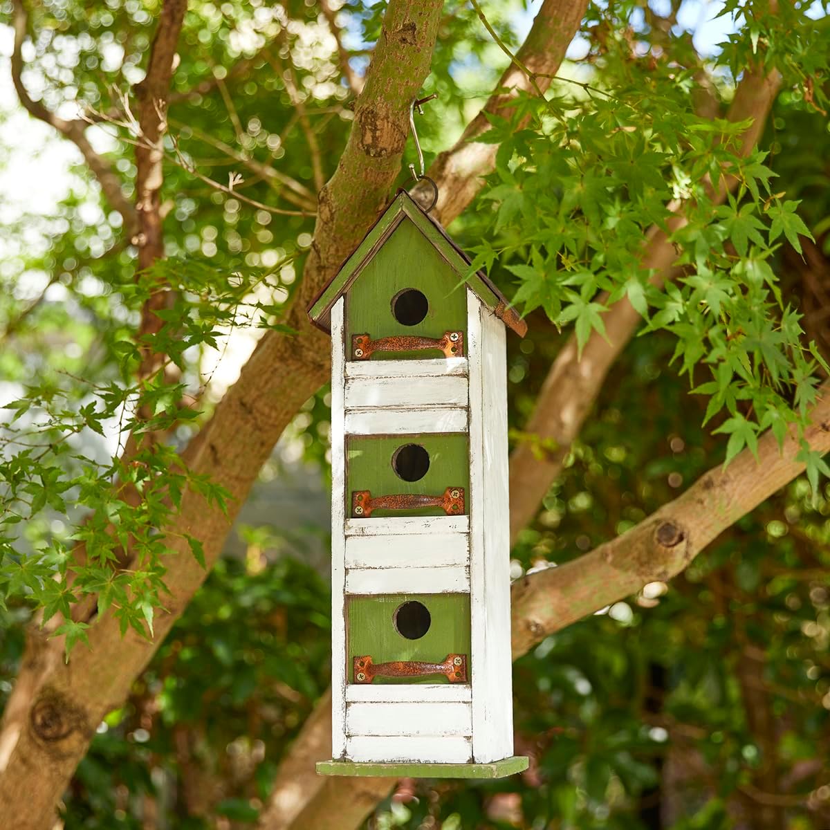 Glitzhome Bird Houses for Outside,10" H Rustic Wooden Bird House Garden Distressed Decorative Birdhouse for Outdoors, Hanging Birdhouse for Bluebird Hummingbird Wren Finch Cardinals Cedar