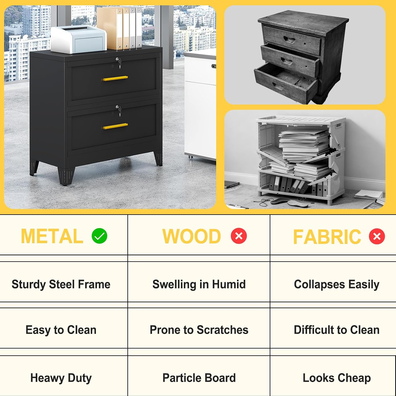 3 Drawer File Cabinet, Office Mobile Filing Cabinet, Printer Stand | All-in-One Office Storage, 3 Storage Drawers, 2 Adjustable Shelves, Lockable Cabinet, 4 Casters, 46.5-Inch Top