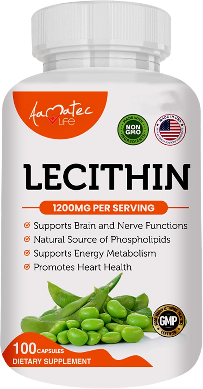 Soy Lecithin 1200mg Capsules Supplement for Heart, Liver & Brain Health – Supports Immune System