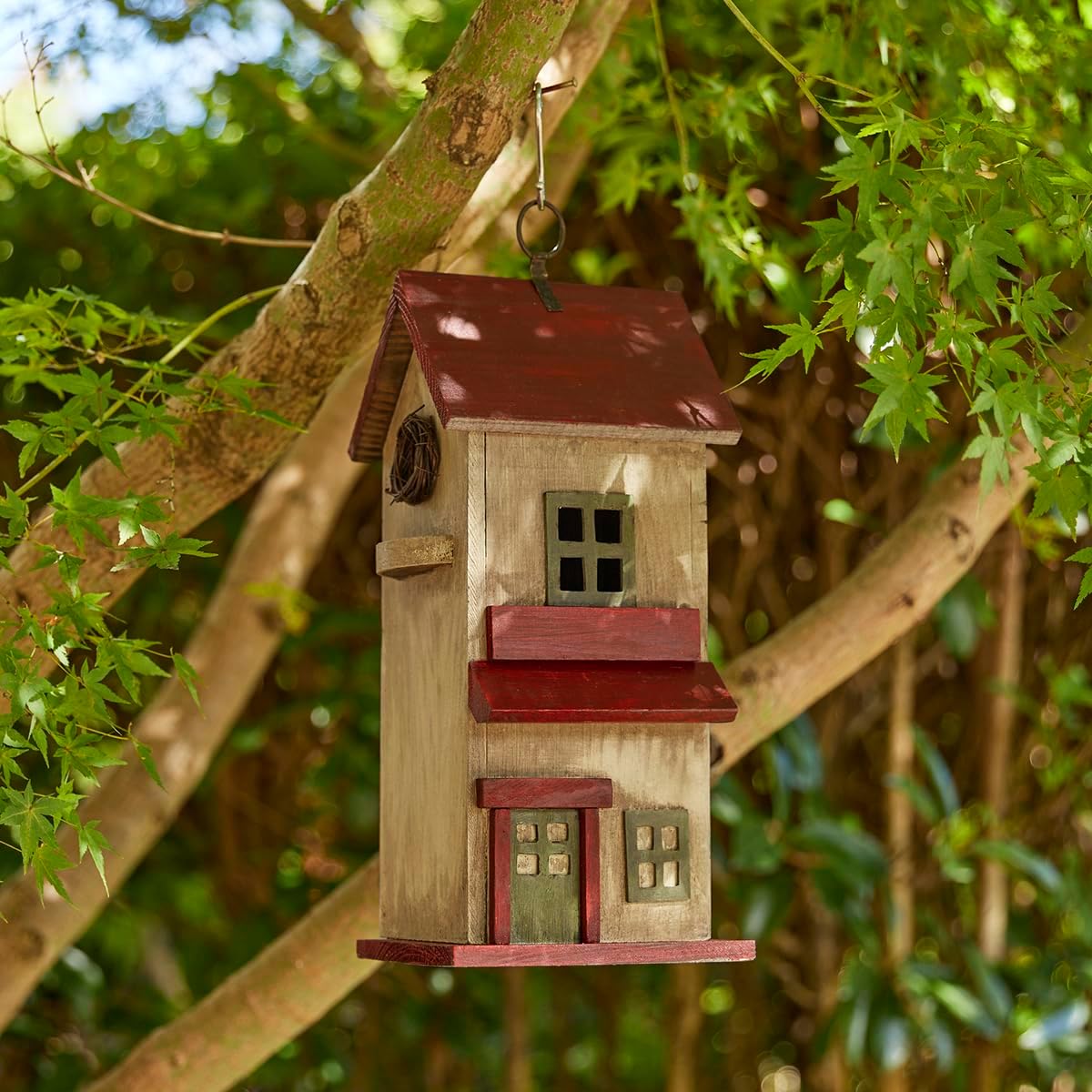 Glitzhome 14" H Hanging Distressed Wooden Church Birdhouse Garden Decor