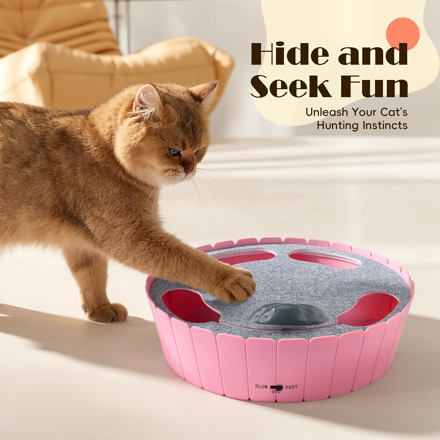 Pawaboo Interactive Cat Toy with Running Mouse, Automatic Track Kitten Toy | Electronic Motion Cat Toy for Indoor Cats, Pop and Play Hide Seek Cats Toys Hunting Mouse for Kitty Play Exercise, Green