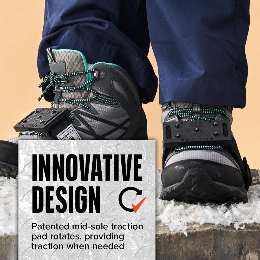 K1 Mid-Sole Ice Cleats for Men & Women - Rotatable Traction Aids For Winter Snow - Hi Vis - Low Profile