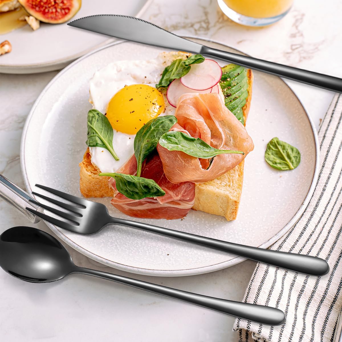 AARAINBOW 6 Pieces 18/8 Stainless Steel Flatware Set Portable Reusable Cutlery Set Travel Utensils Set Including Chopsticks Knife Fork Spoon Straws