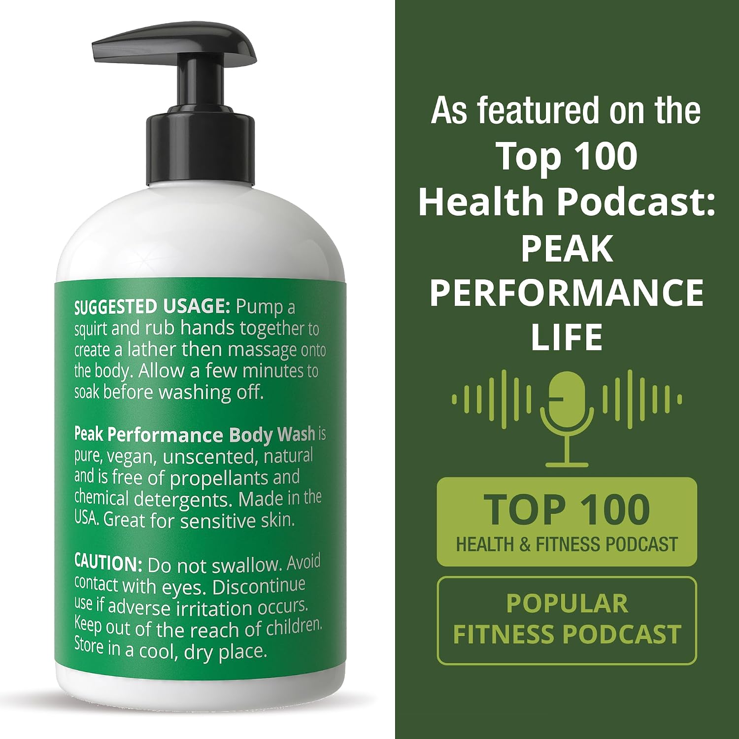 Peak Performance Pure Unscented Body Wash Made with Organic Ingredients