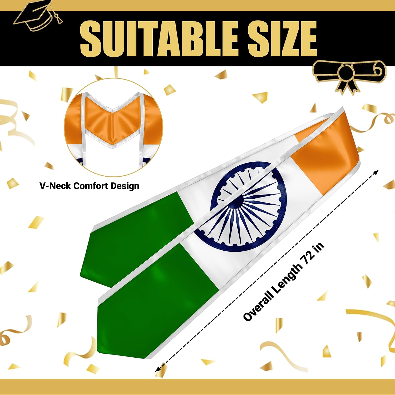 YOXEULL National Flag Embroidered Graduation Stole with Trim, Graduation Sash Graduates Gift, 72"