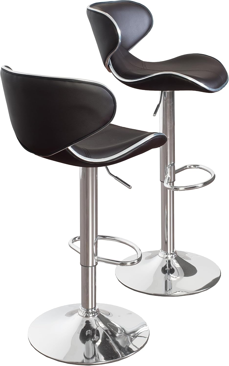 Roundhill Furniture Masaccio Cushioned Leatherette Upholstery Airlift Adjustable Swivel Barstool with Chrome Base, Set of 2, Blue